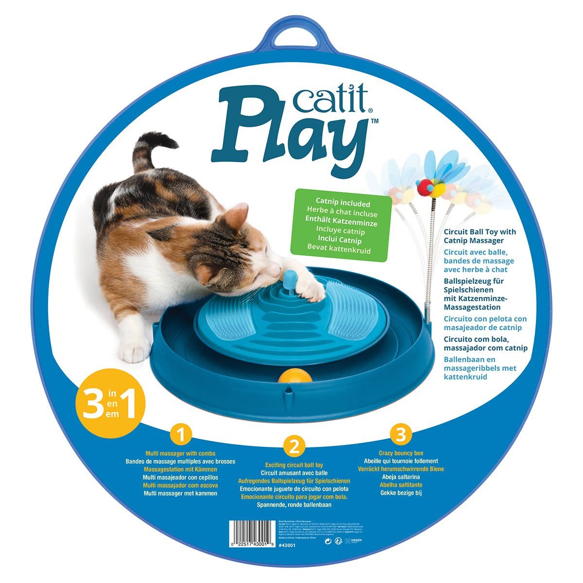 Catit Katzen-Spielschiene 3in1 mit Massage und Spielzeug blau