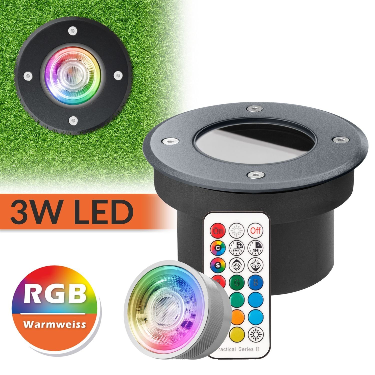 Bodeneinbaustrahler v Einbaustrahler Flacher LED tauschbarem LED RGB mit RGB Leuchtmittel LEDANDO