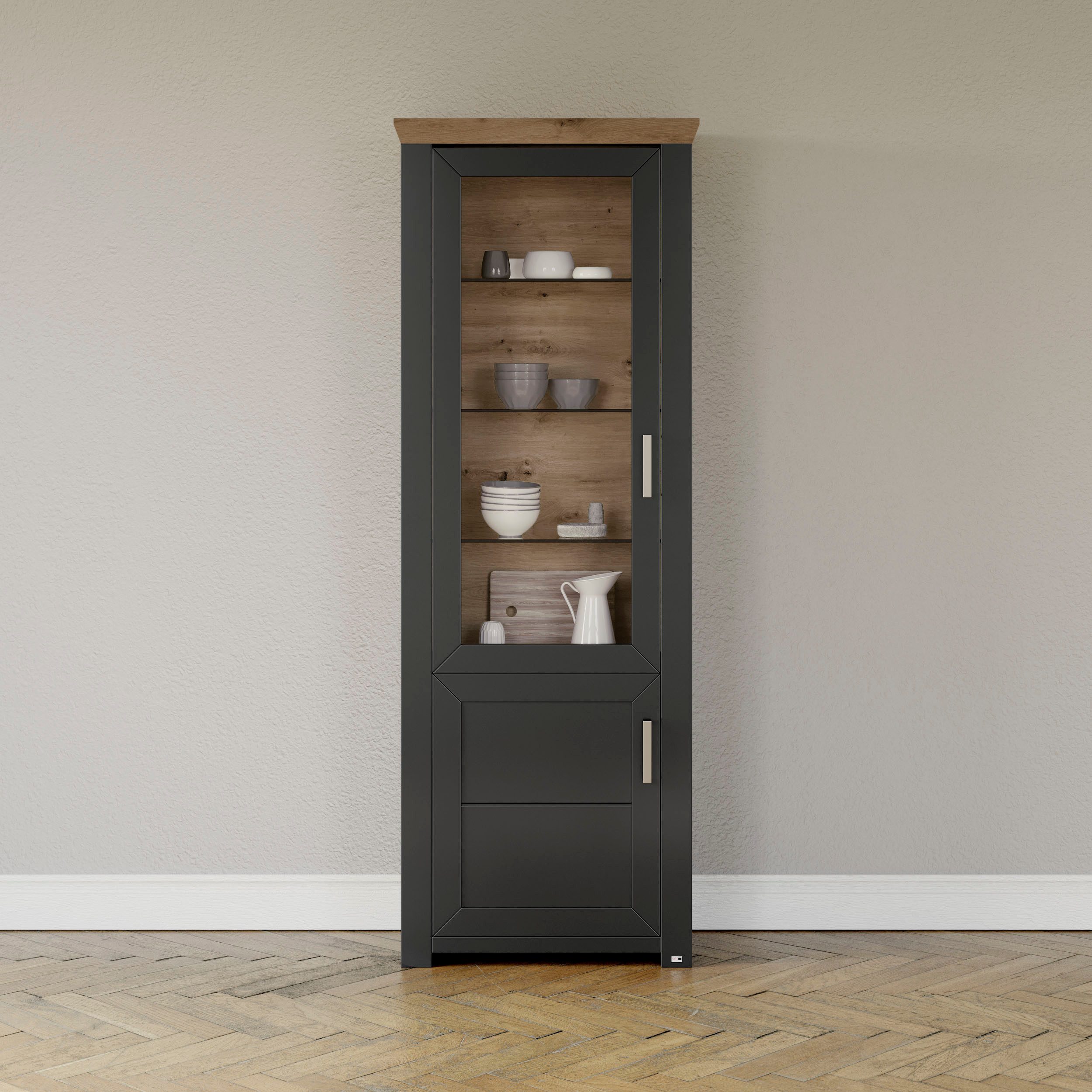 set one by Musterring Standvitrine York Typ 01, mit Glastür, Beleuchtung optional, Landhaus-Stil, Höhe 207cm