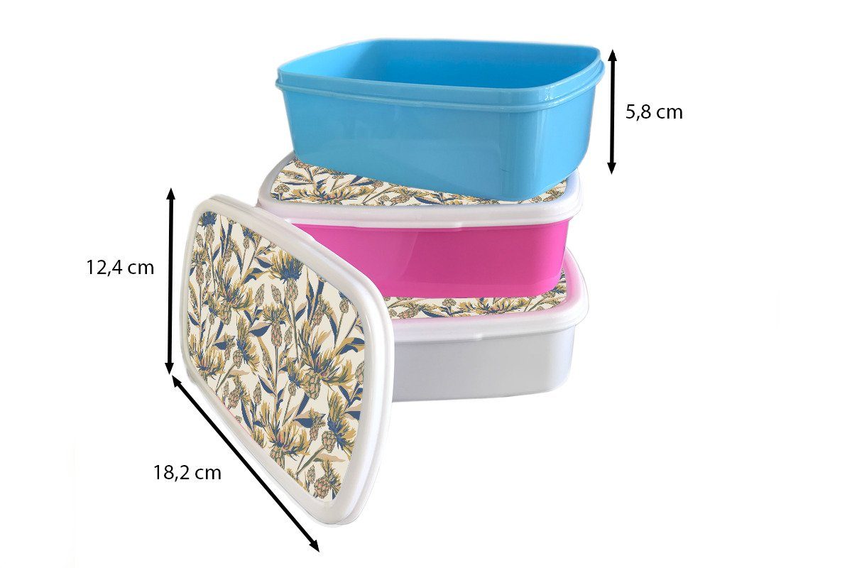 MuchoWow Lunchbox Blumen - Muster für für Erwachsene, Gestaltung Jungs Mädchen (2-tlg), Brotdose, - Natur, Brotbox - und weiß Kinder Kunststoff, und