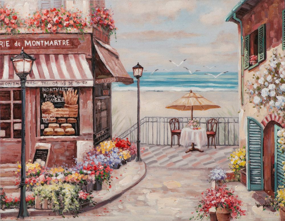 ArtUniverse Gemälde Leinwandbild Strandcafé 70 x 90 cm, Naturmotiv