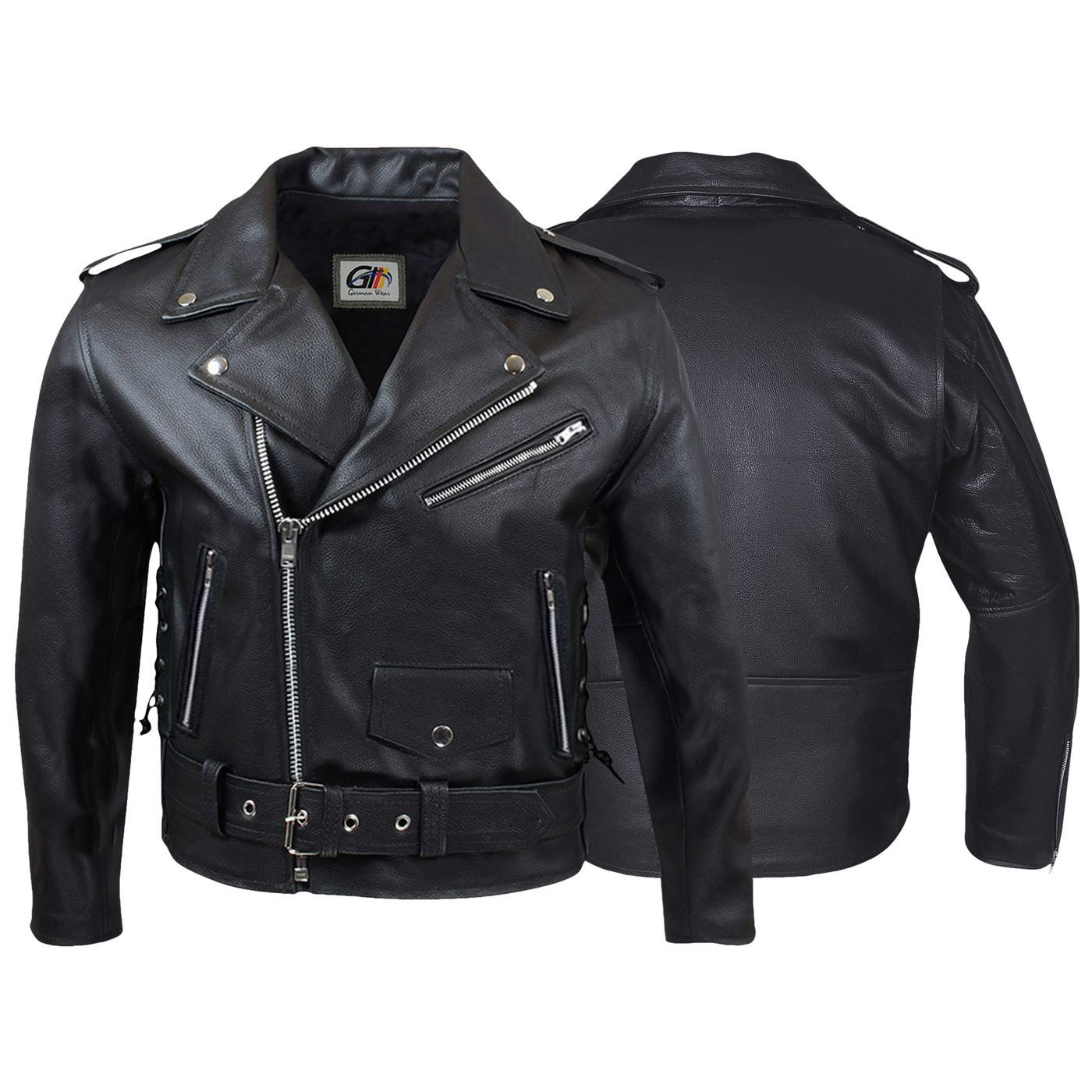 German Wear Lederjacke GW412J Black Brando Motorradjacke Rocker Chopper Lederjacke Seitenschnürung