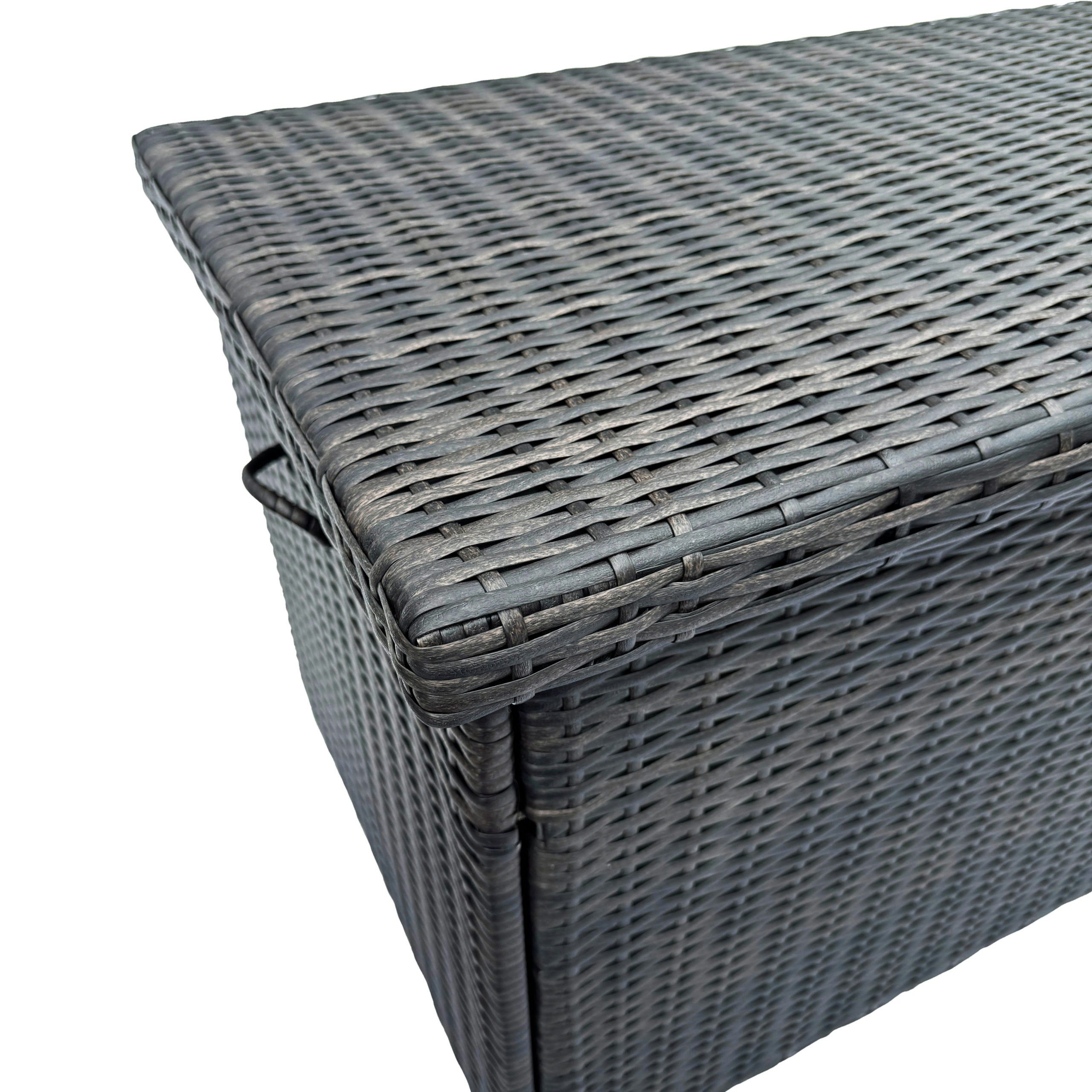belavi Auflagenbox Polyrattan Auflagenbox ca. 121 x 60 x 56 cm, wasserdicht, Kissenbox Rattan-Optik, ca. 121x60x56 cm, 270 Liter, Innenplane