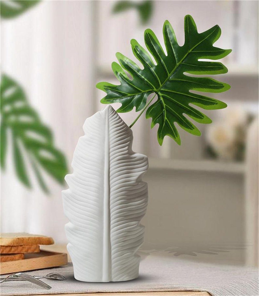 Rouemi Dekovase Keramische Vase, Weißes Blatt Dekorative Vase,Home Decorative Ornament