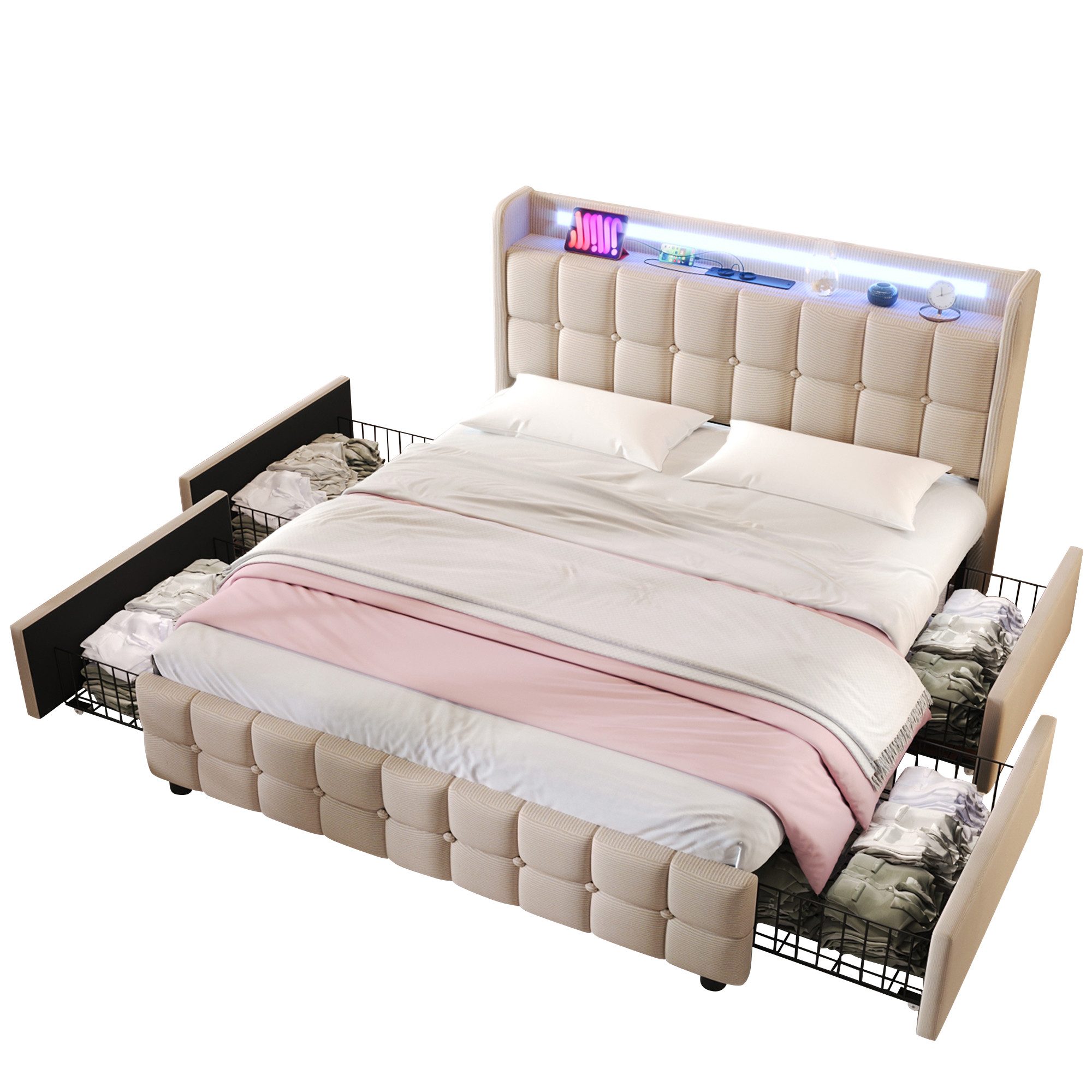 Flieks Polsterbett, LED-Beleuchtung Doppelbett 160x200cm mit günstig online kaufen