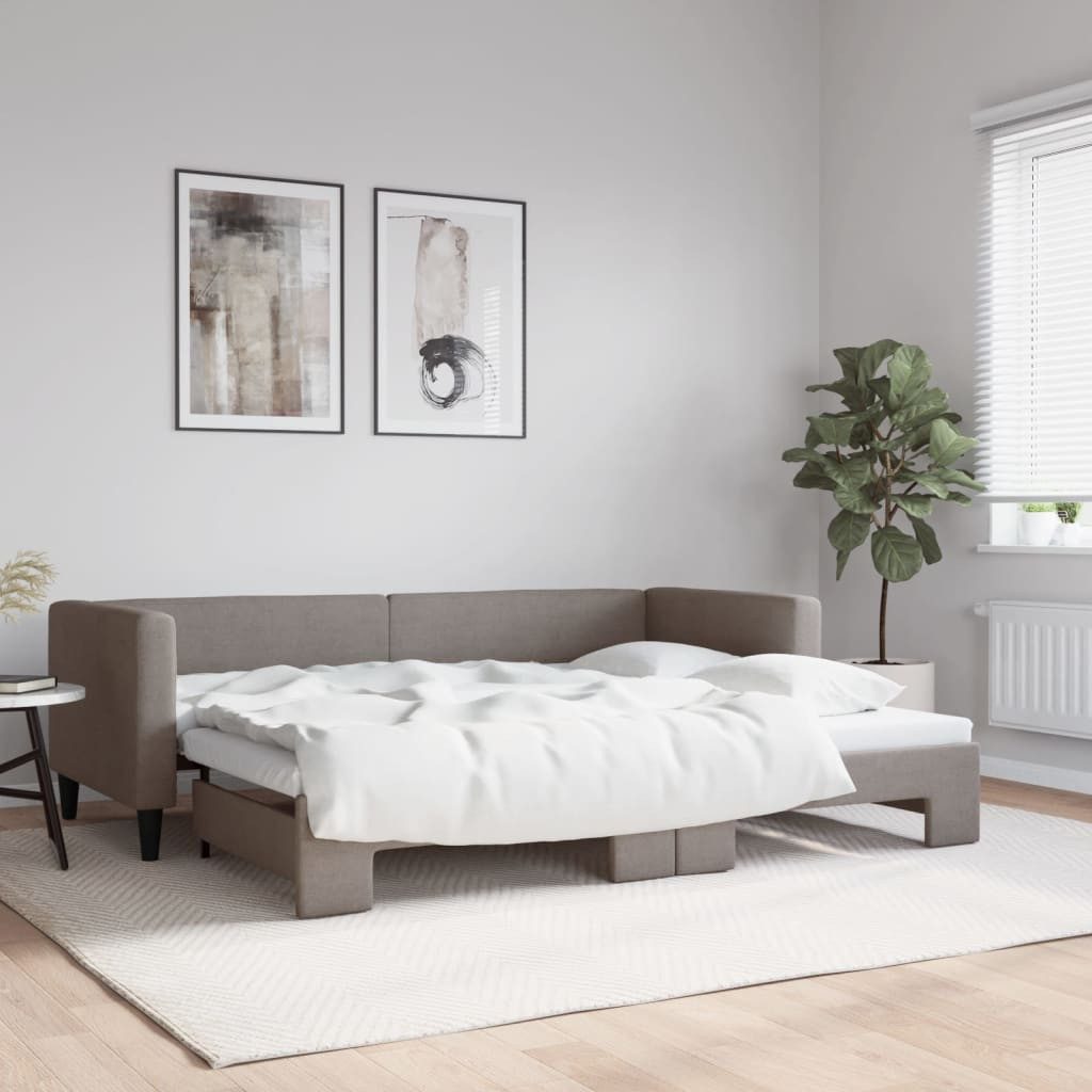 vidaXL Daybed, Tagesbett Ausziehbar Taupe 80x200 cm Stoff