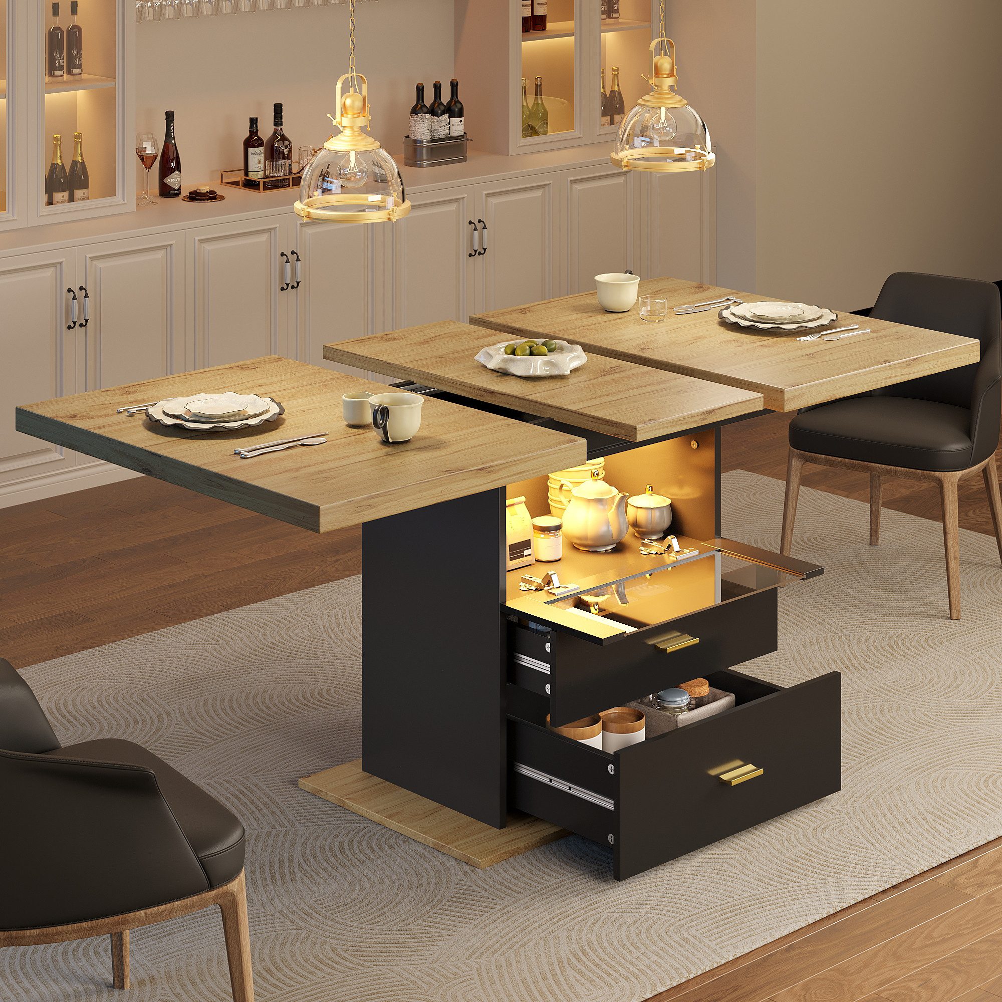 KLAM HOME Esstisch Ausziehbarer Esstisch Mit LED Beleuchtung Und Holzoptik günstig online kaufen