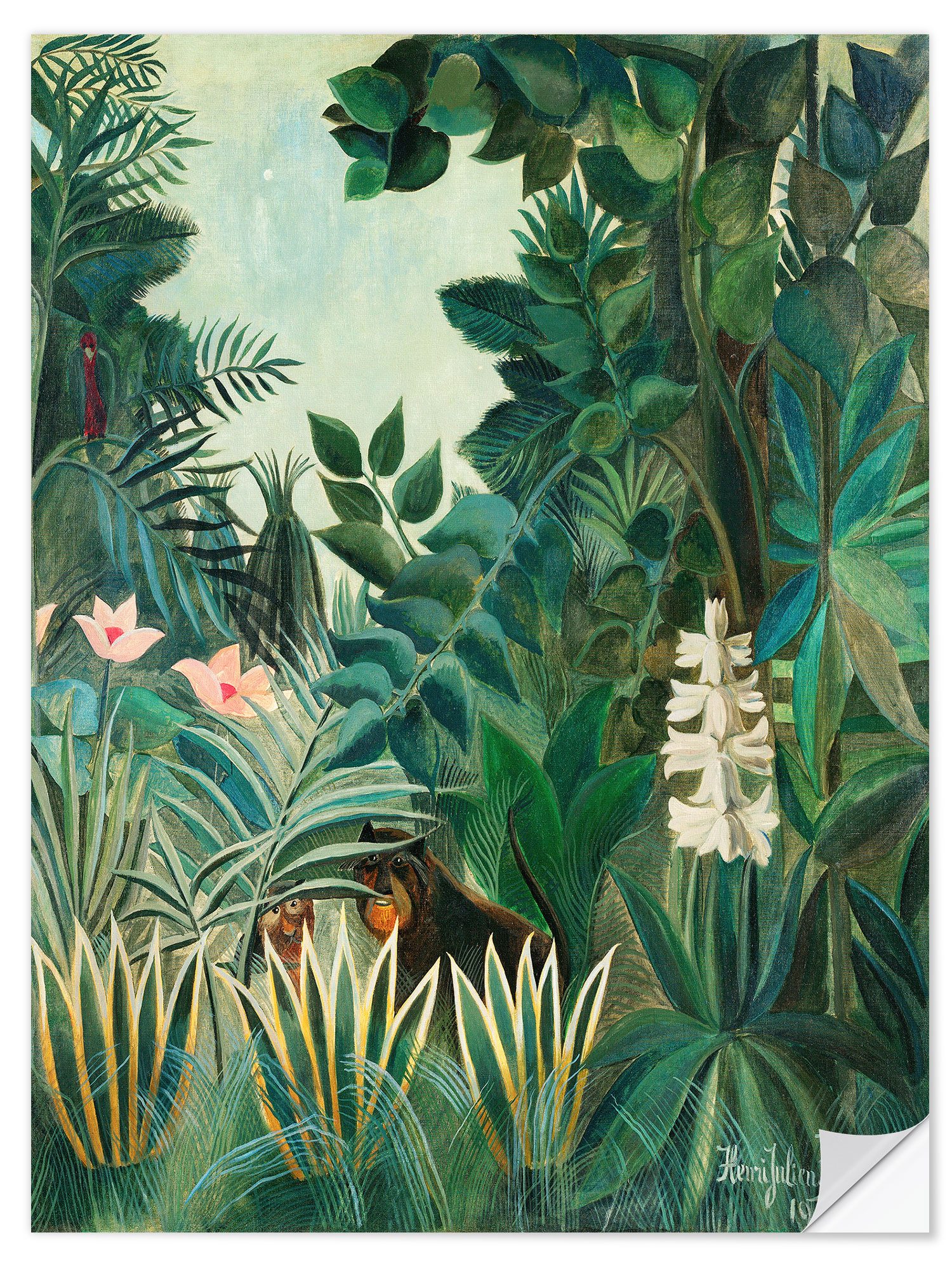 Posterlounge Wandfolie Henri Rousseau, Der äquatoriale Dschungel (Detail), Wohnzimmer Malerei