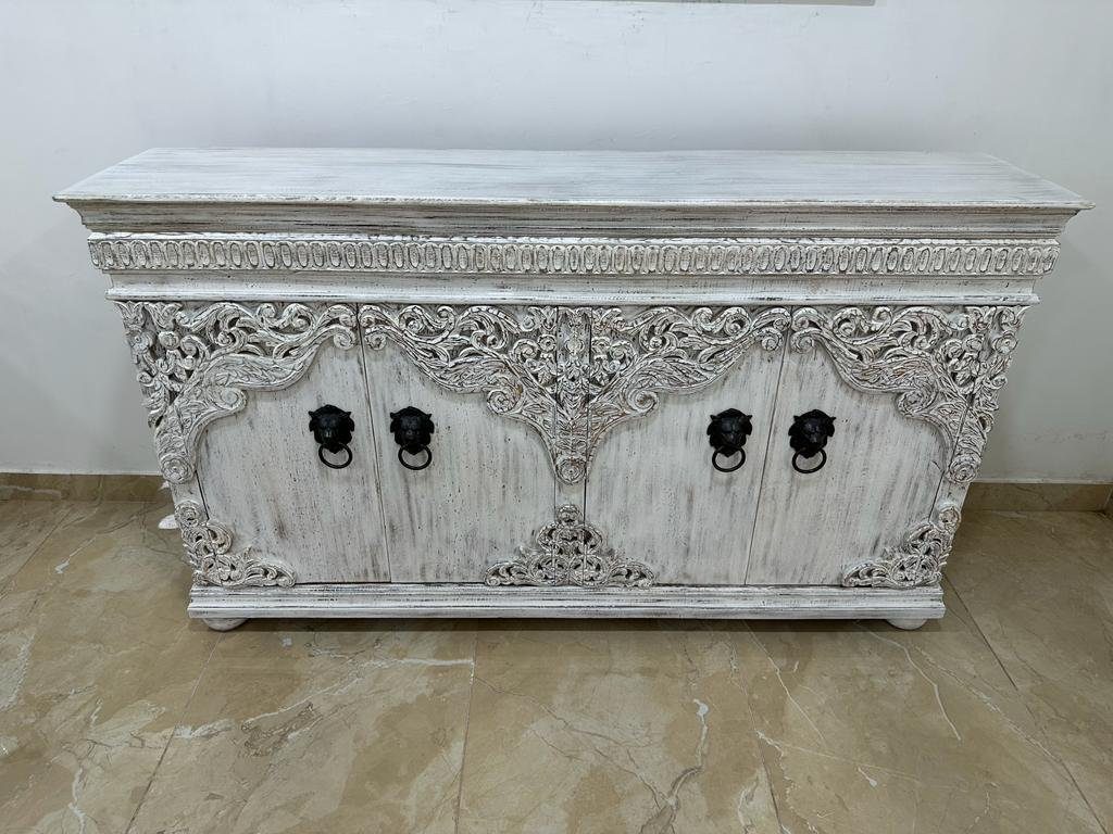 Indien Konsole Oriental cm Galerie Unterschrank Handarbeit Weißes Sideboard Zarina 180