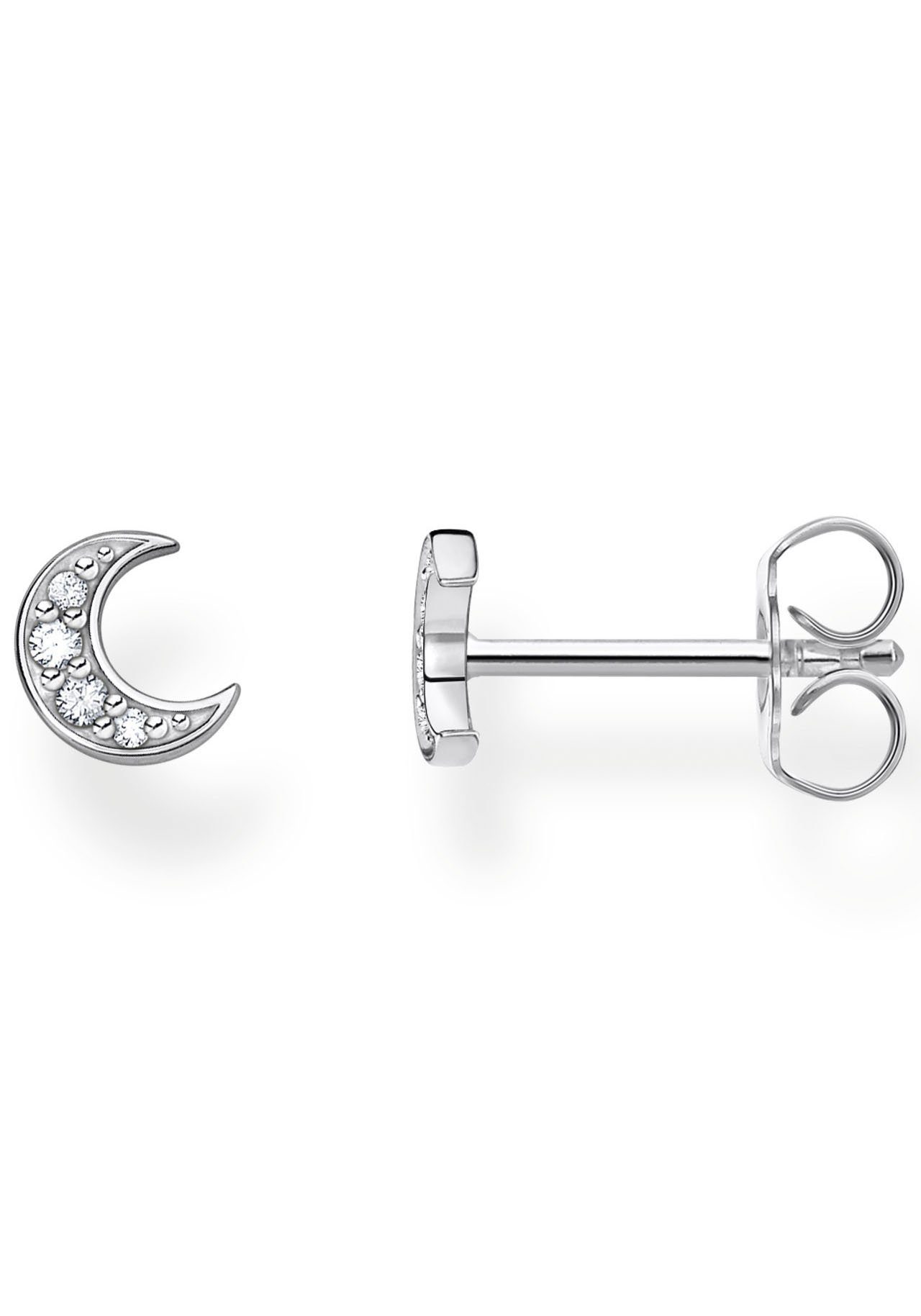 THOMAS SABO Single-Ohrstecker Mond pavé gold, Mond pavé silber, mit Zirkonia (synth)