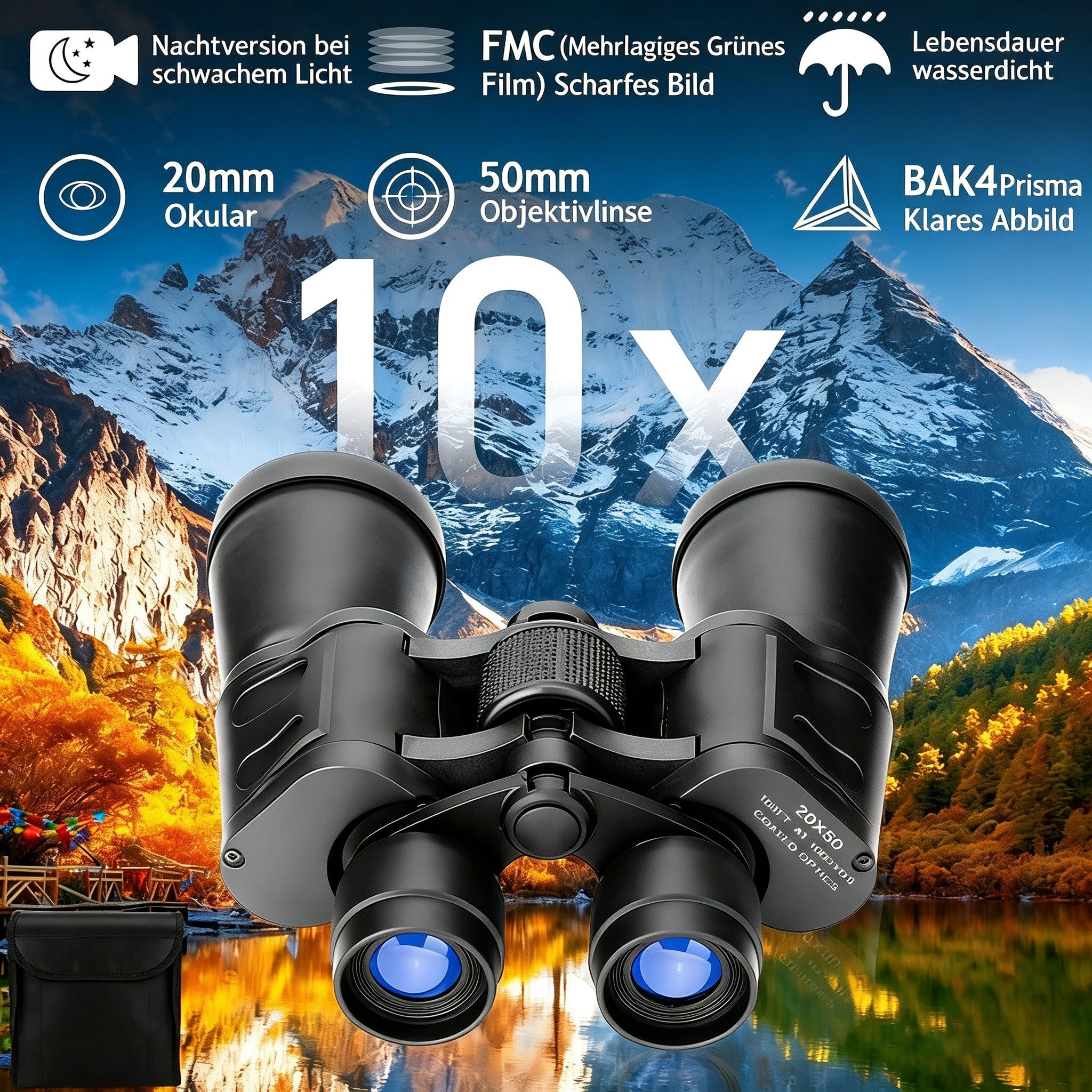ibettertec Fernglas 20x50 Binoculars mit Nachtsicht bei schwachem Licht Fernglas (Fernglas für Vogelbeobachtung, Jagd/Reisen/Outdoor)
