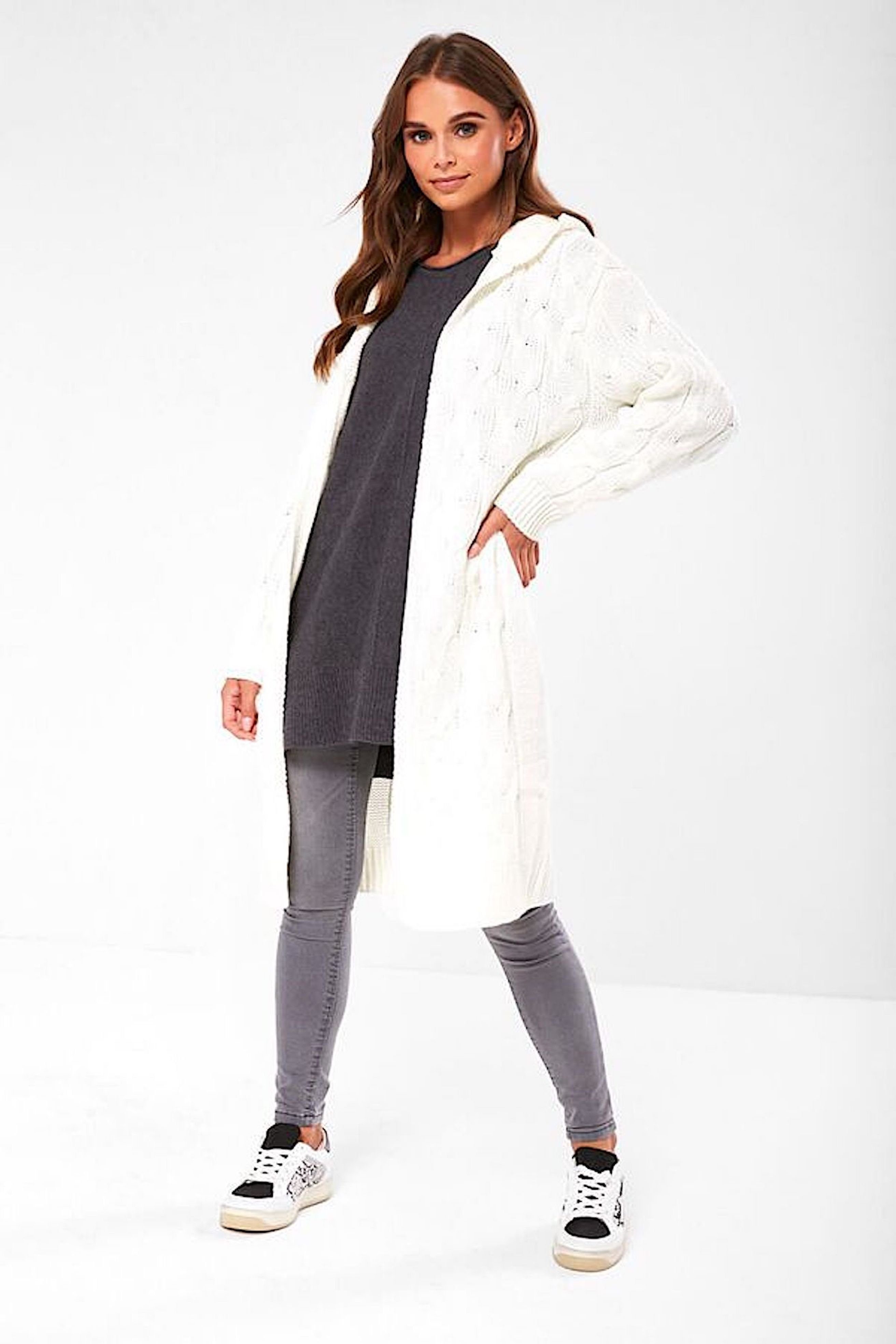 Worldclassca Longstrickjacke Worldclassca Strickjacke Cardigan Kapuze Strickmantel Winter Pullover