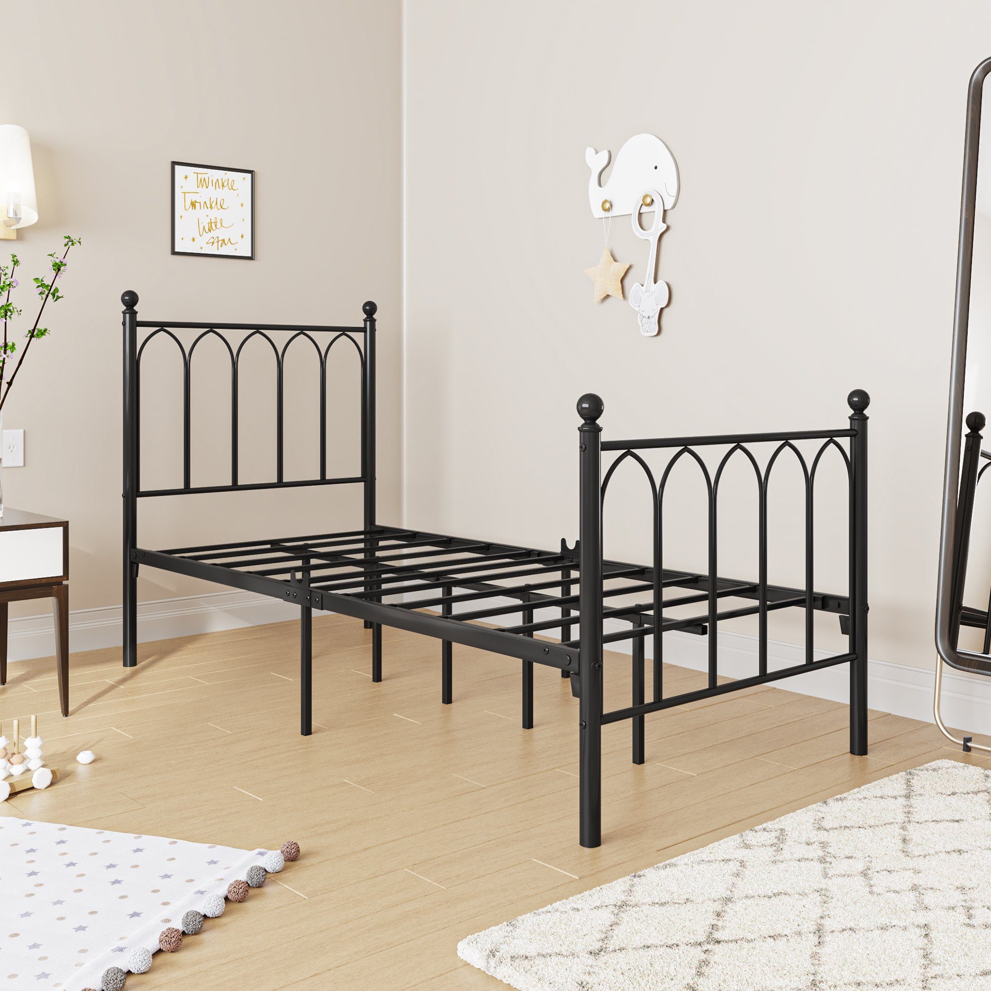 Metallbett (Einzelbett, 1-tlg., Gästebett mit Lattenrost und Bettgestell), Jugendbett 198 x 92 x 114 cm für Gästezimmer, Wohnzimmer