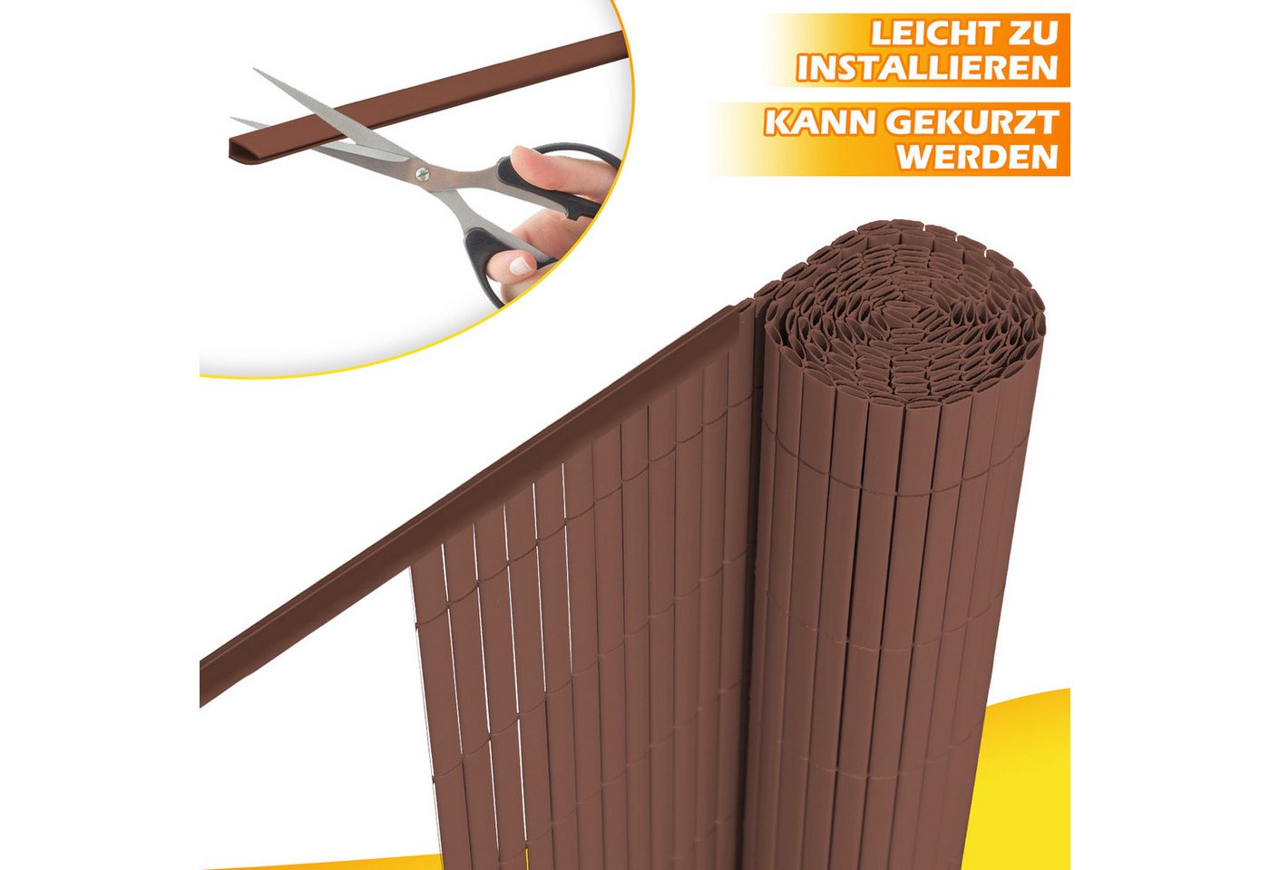 Thumbnail - Clanmacy Balkonsichtschutz PVC Sichtschutzmatte Sichtschutzzaun für Balkon Terrasse Garten Braun
