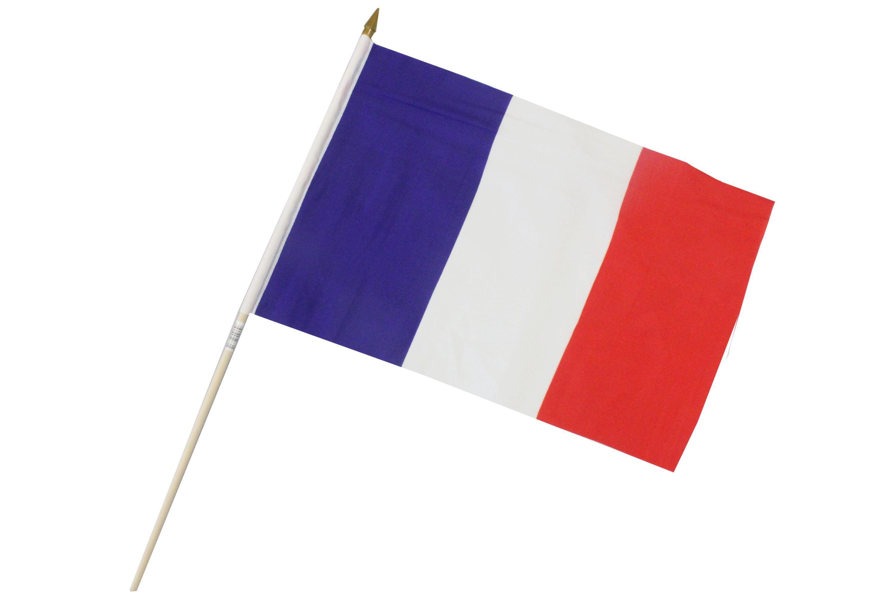 Holzstab Frankreich Flagge mit 60cm Fan Banner ELLUG Flagge Stockflagge Fahne x 45cm 30 Handfahne Höhe