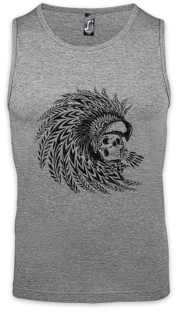 Tanktop Dead Aztec Warrior Ärmelloses T-Shirt Federschmuck Kopf Skelett