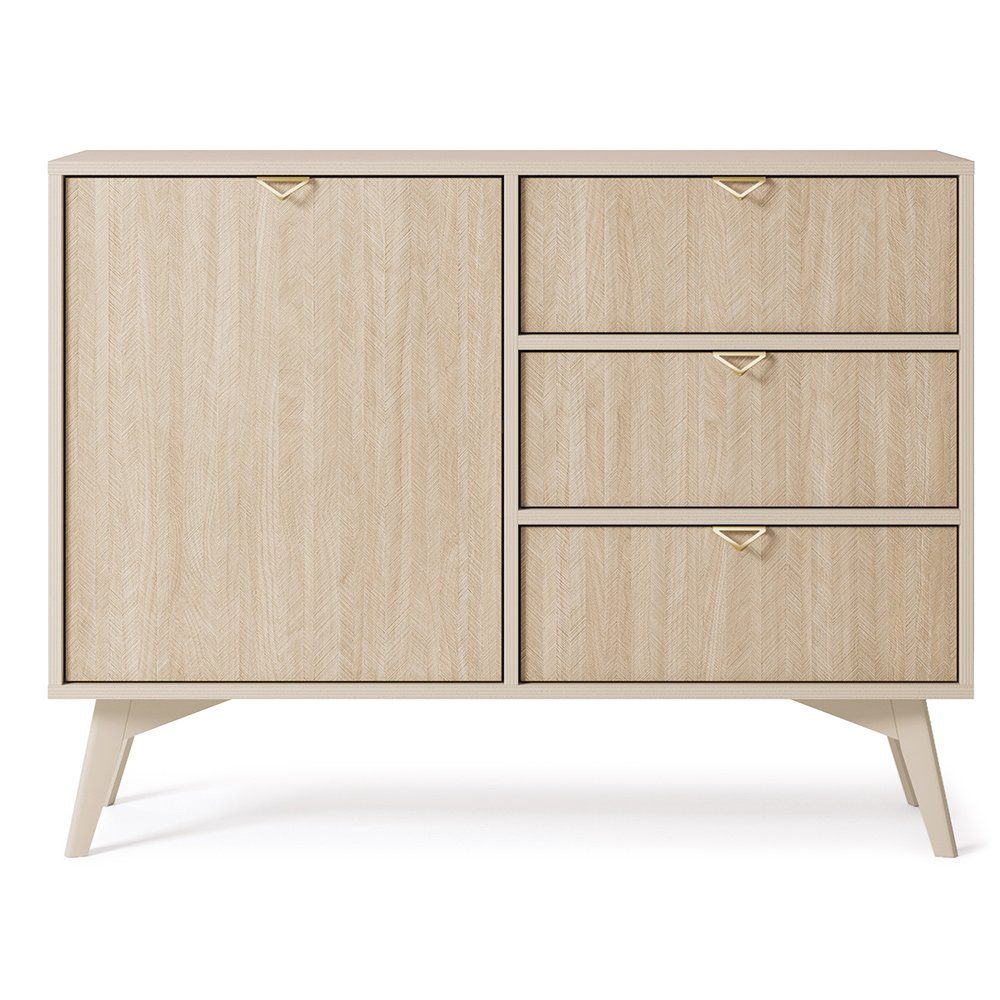 Lomadox Kommode FAREHAM-160, 106cm breit, sandfarben, Front mit Fischgrätenmuster