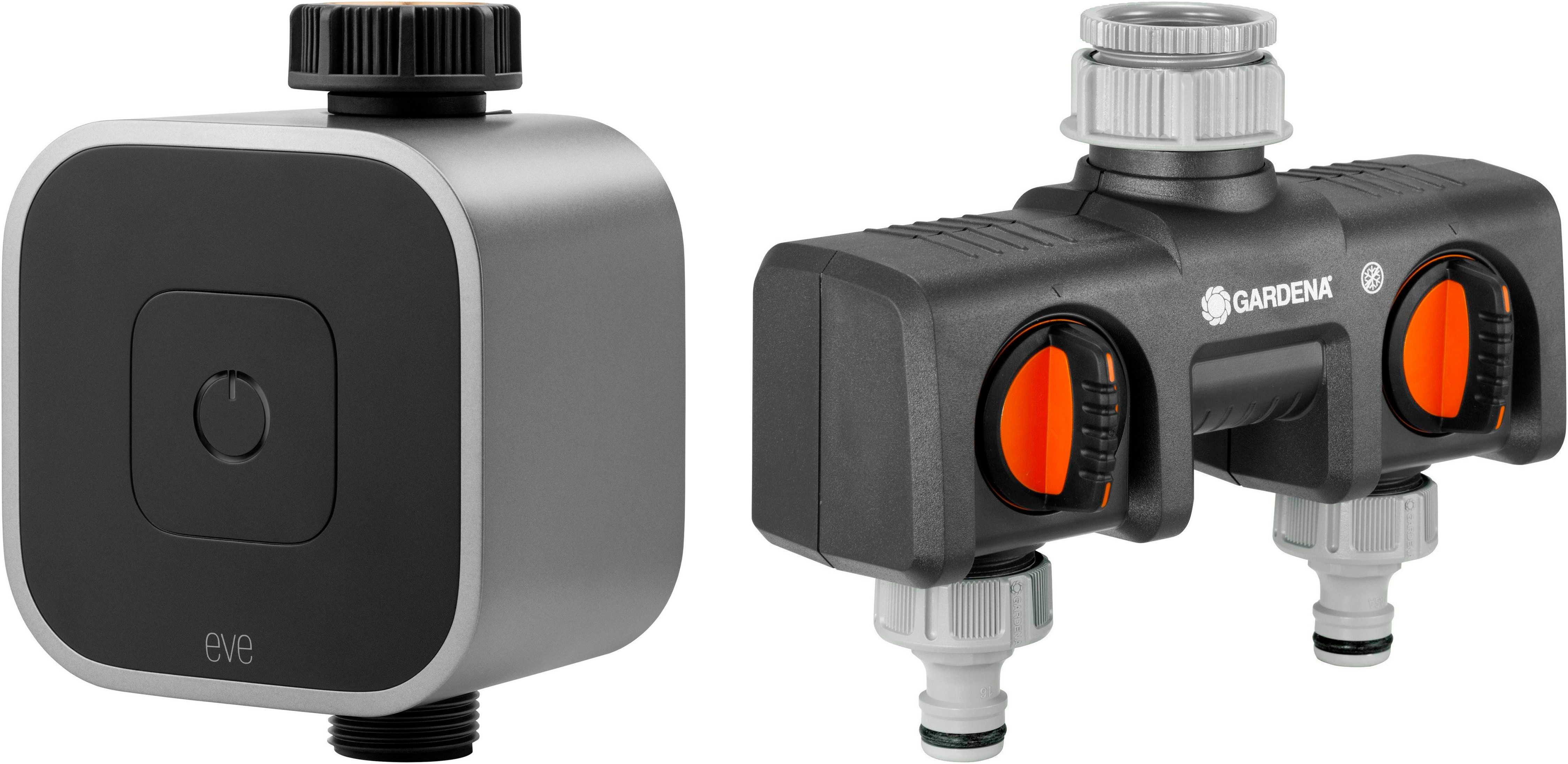 EVE Bewässerungscomputer Aqua (HomeKit) + Schlauchverbinder 2-Wege-Verteiler, (Packung)