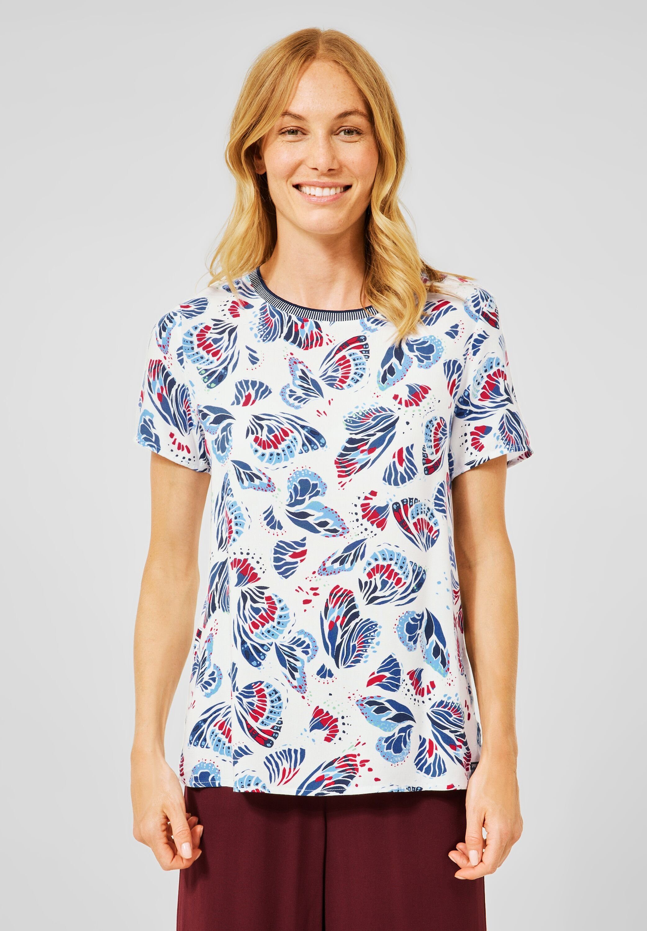 Cecil T-Shirt mit Materialmix, Allover Print auf der Vorderseite