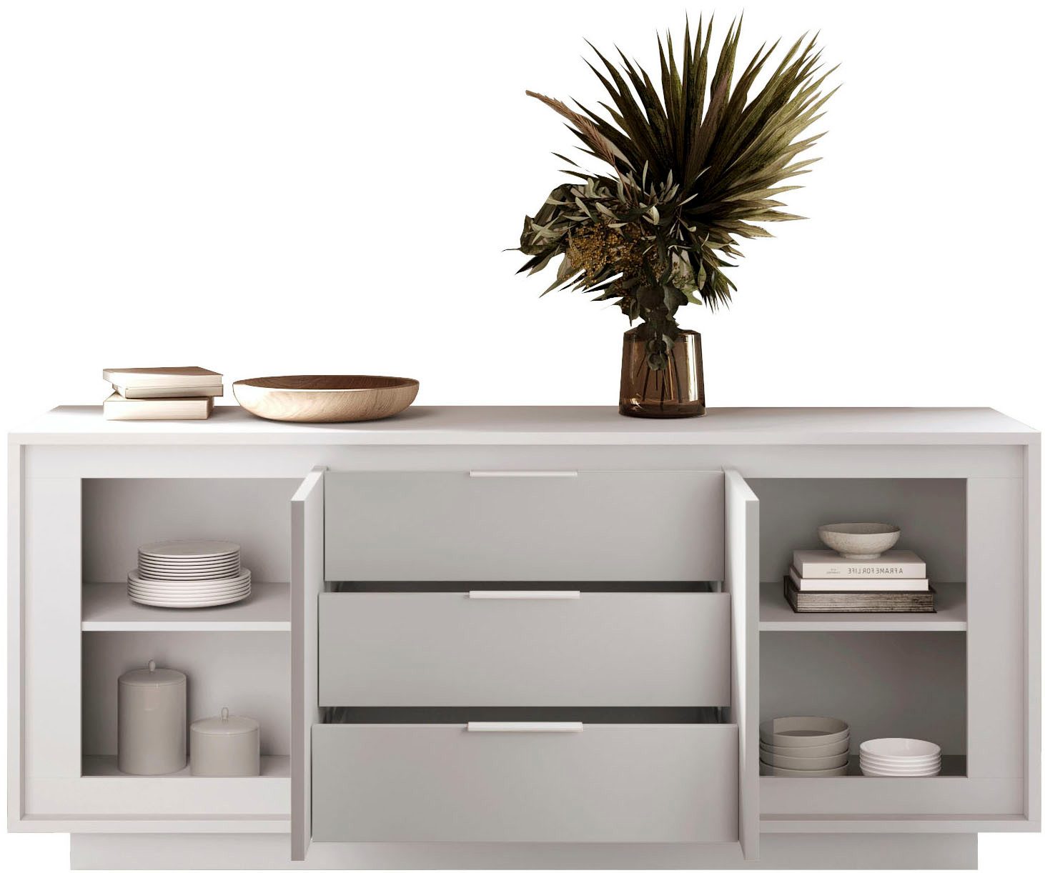 Home affaire Sideboard Sky, B/T 180/50 cm, Kommode/Stauraumschrank, 2 Türen, 3 Schubkästen, Softclosing, Korpus & Front 22 mm stark, Rahmen-Optik, Metallgriffe