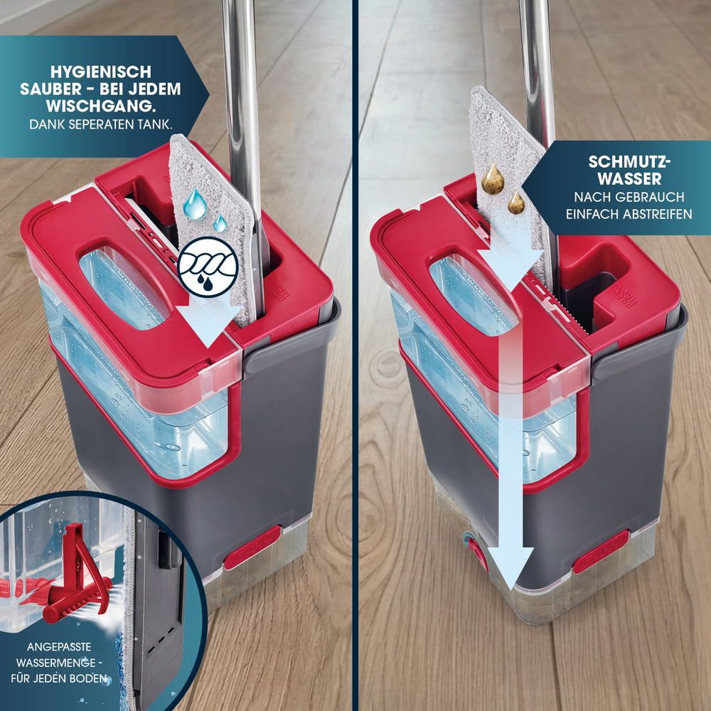CLEANmaxx Wischmopp DuoTank Bodenreiniger mit abnehmbaren Tanks, Wash- & Dry, (8-St), Bodenwischer mit 360° Kopf, Bodenreiniger Set inkl. 2 Mikrofasertücher