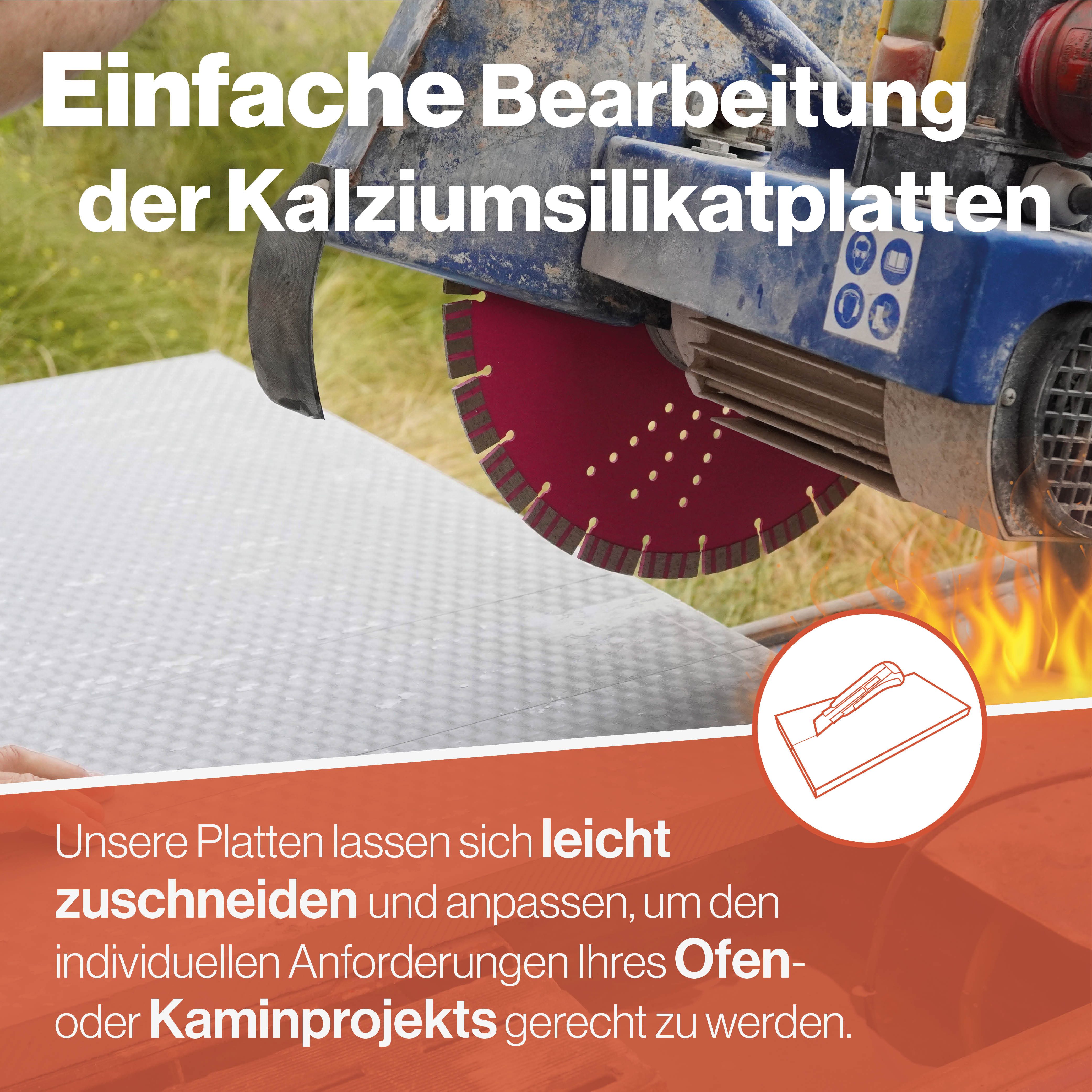 Feuerfest 123 GmbH Dämmplatte Brandschutzplatte Kalziumsilikatplatte - Für Kamine & Öfen -, niedrige Wärmeleitfähigkeit - hitzebeständig bis 1.000 °C - A1 & F60