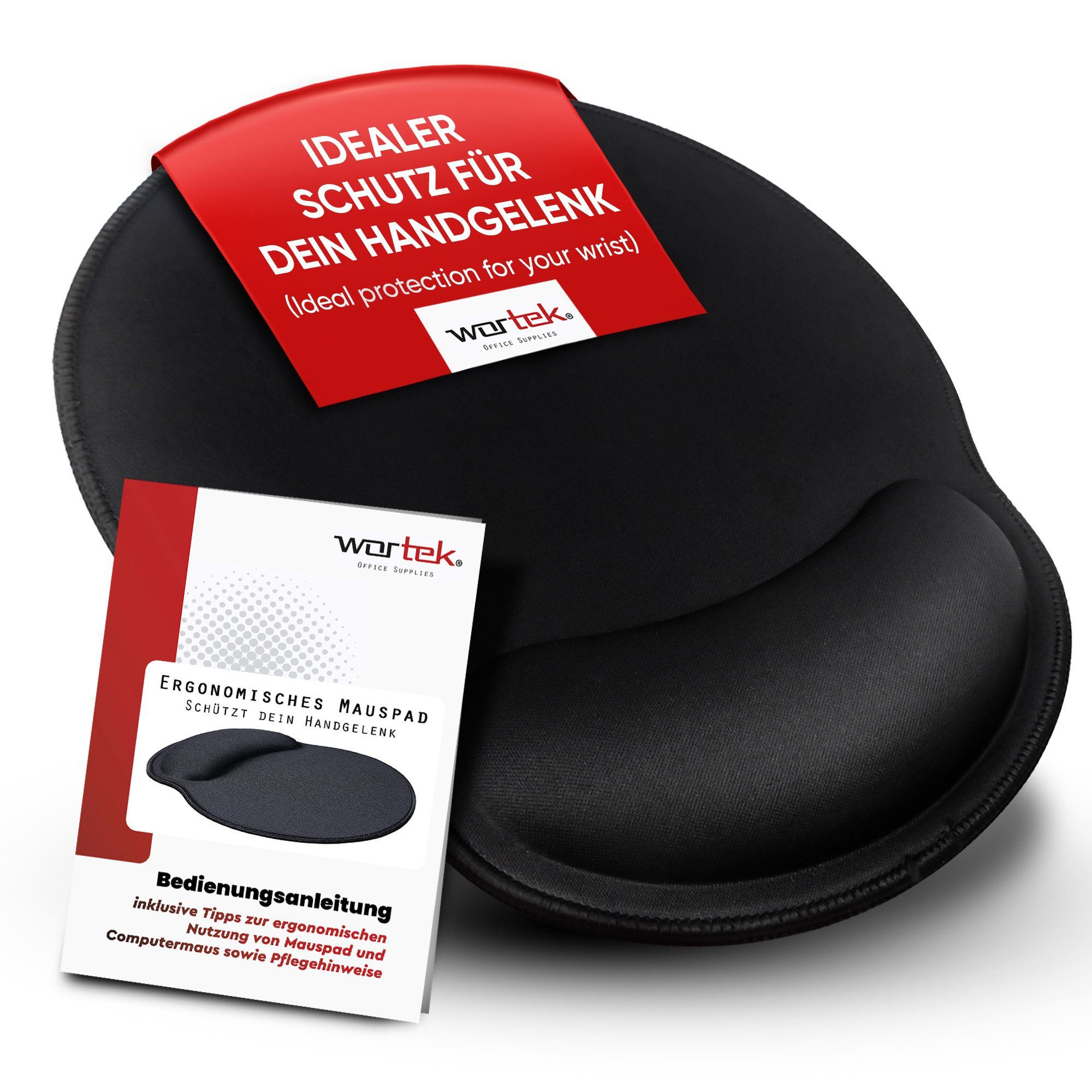 wortek Mauspad Ergonomisches Mousepad mit Handgelenkauflage, Office Mauspad mit Gelkissen und Handballenauflage