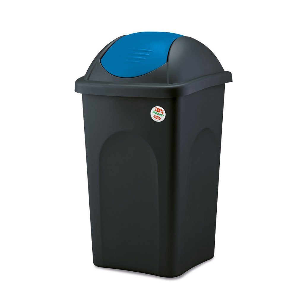 Kreher Mülltrennsystem Set: 3 x Abfalleimer mit Schwingdeckel 60 Liter in Blau, Grün und Gelb, 3 x 60 Liter