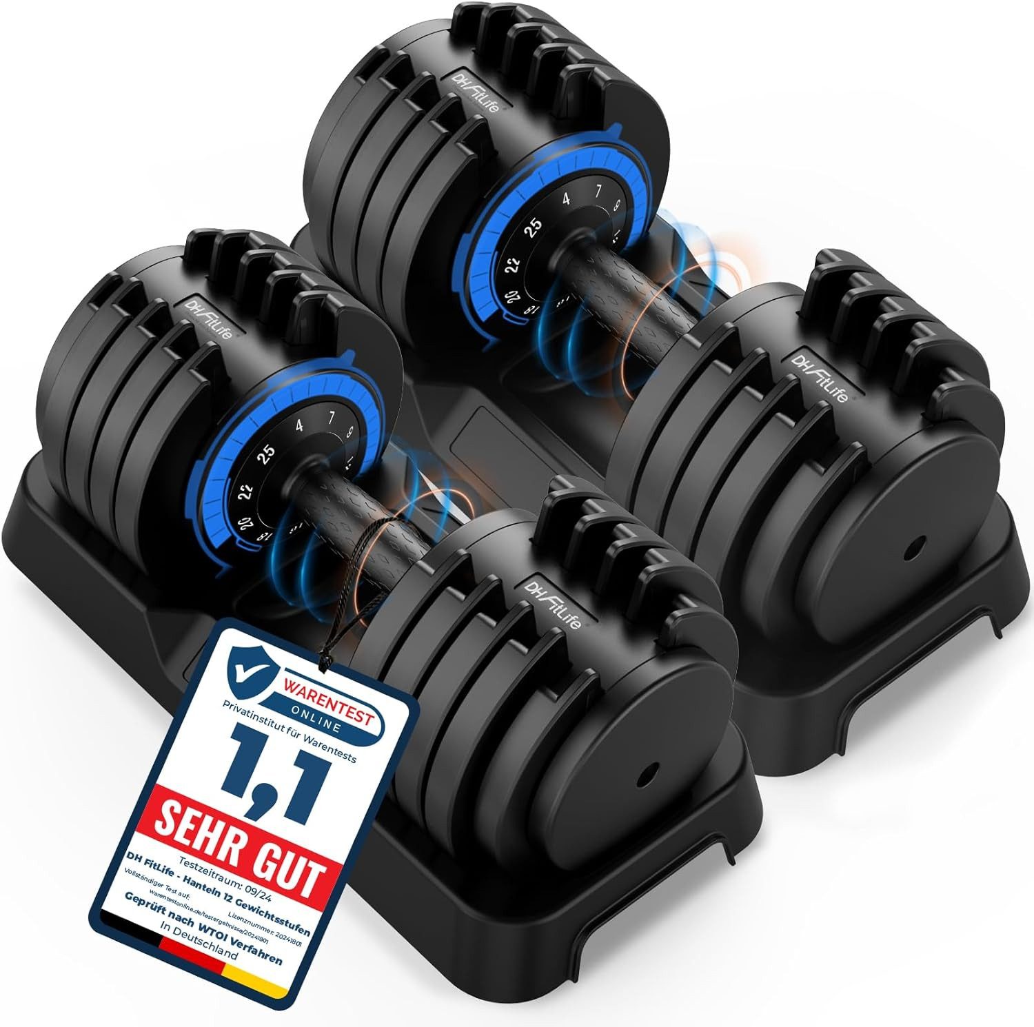 DH FitLife Hantel verstellbare 12kg/25kg mit 10 Gewichtsstufen, (4-25kg), Kurzhanteln Hanteln Set mit Hantelscheiben