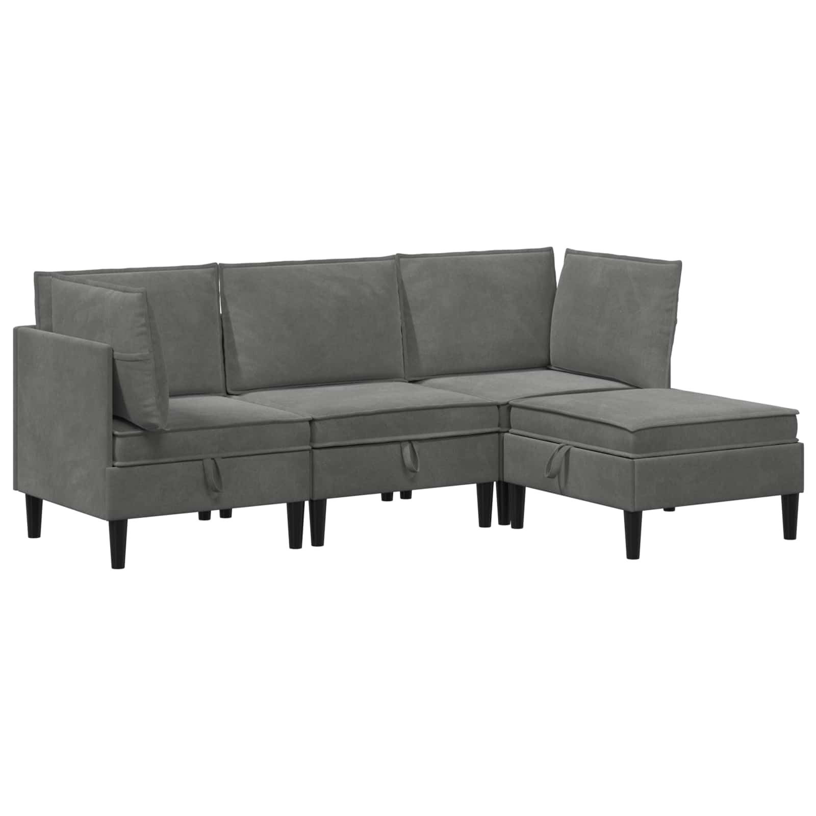 vidaXL Wohnzimmer-Set Wohnzimmergarnitur mit Kissen 4 pcs Dunkelgrau Samt, (4-St)