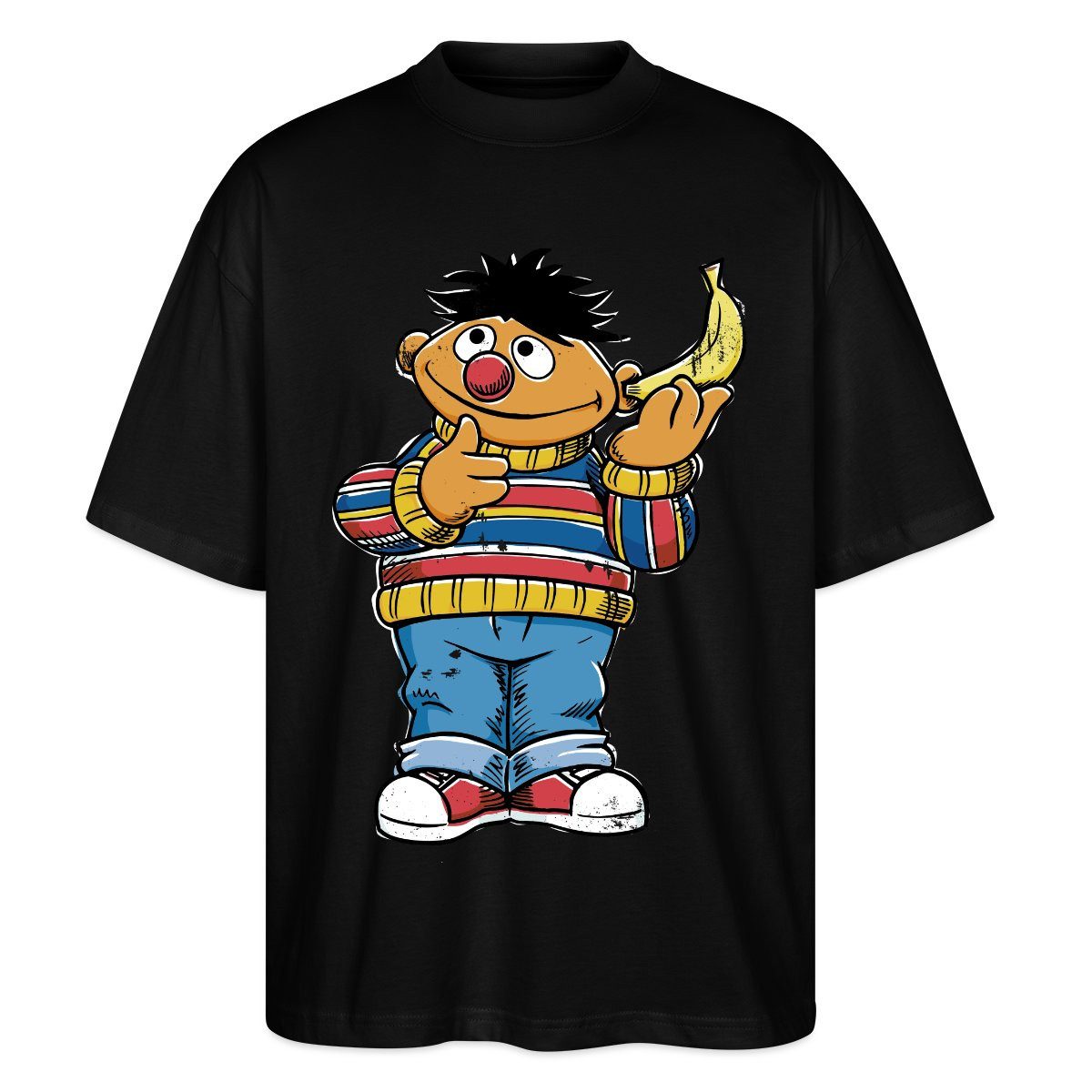 Spreadshirt T-Shirt Sesamstraße Ernie Mit Banane Pose Lustig Used Look Oversize Unisex T-S (1-tlg)