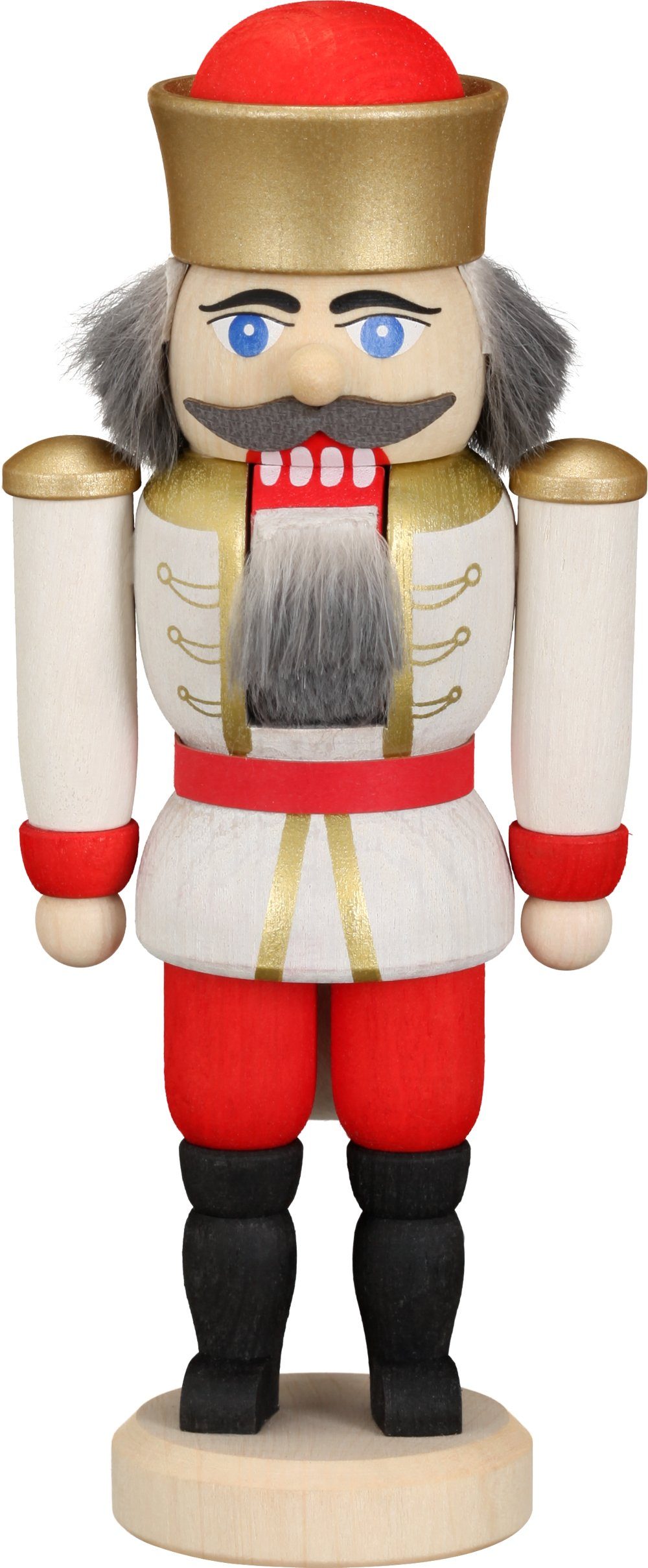 Seiffener Nußknacker Krone weiß = Uniform Nussknacker mit 12x6x4cm HxBxT König und NEU, Volkskunst