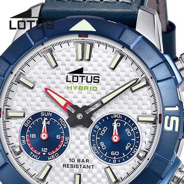 Lotus Chronograph Lotus Herrenuhr Leder blau Lotus Classic, (Chronograph), Herren Armbanduhr rund, groß (ca. 45mm), Edelstahl