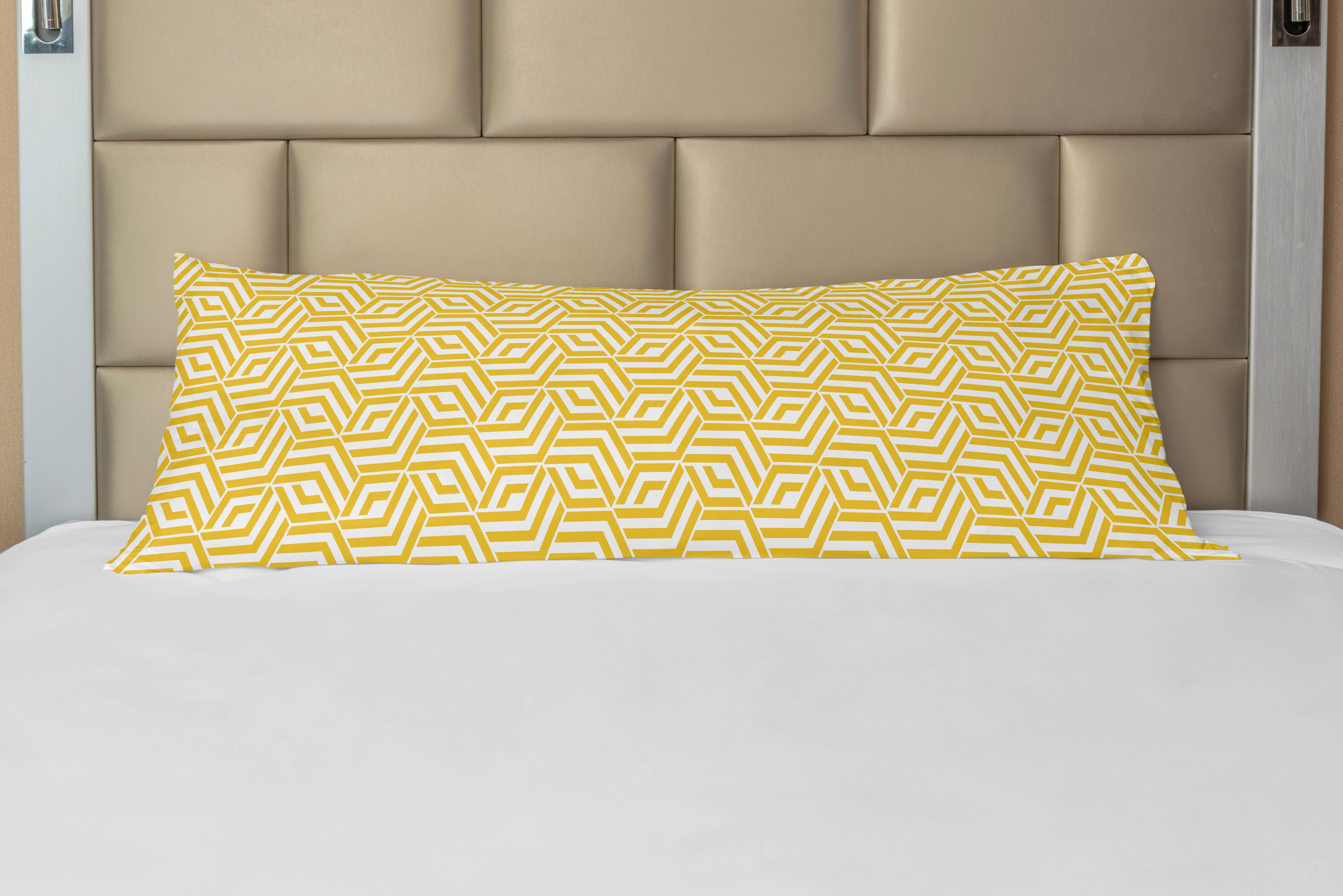 Seitenschläferkissenbezug Deko-Akzent Langer Kissenbezug, Abakuhaus, Gitter Hexagons Yellow Chevron | Seitenschläferkissenbezüge