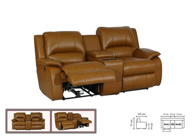 Salottini Sofa Elektrisches Recliner Kinosofa Asset Deluxe 2-Sitzer Sofa, 3 Teile, mit Relaxfunktion, Vollleder