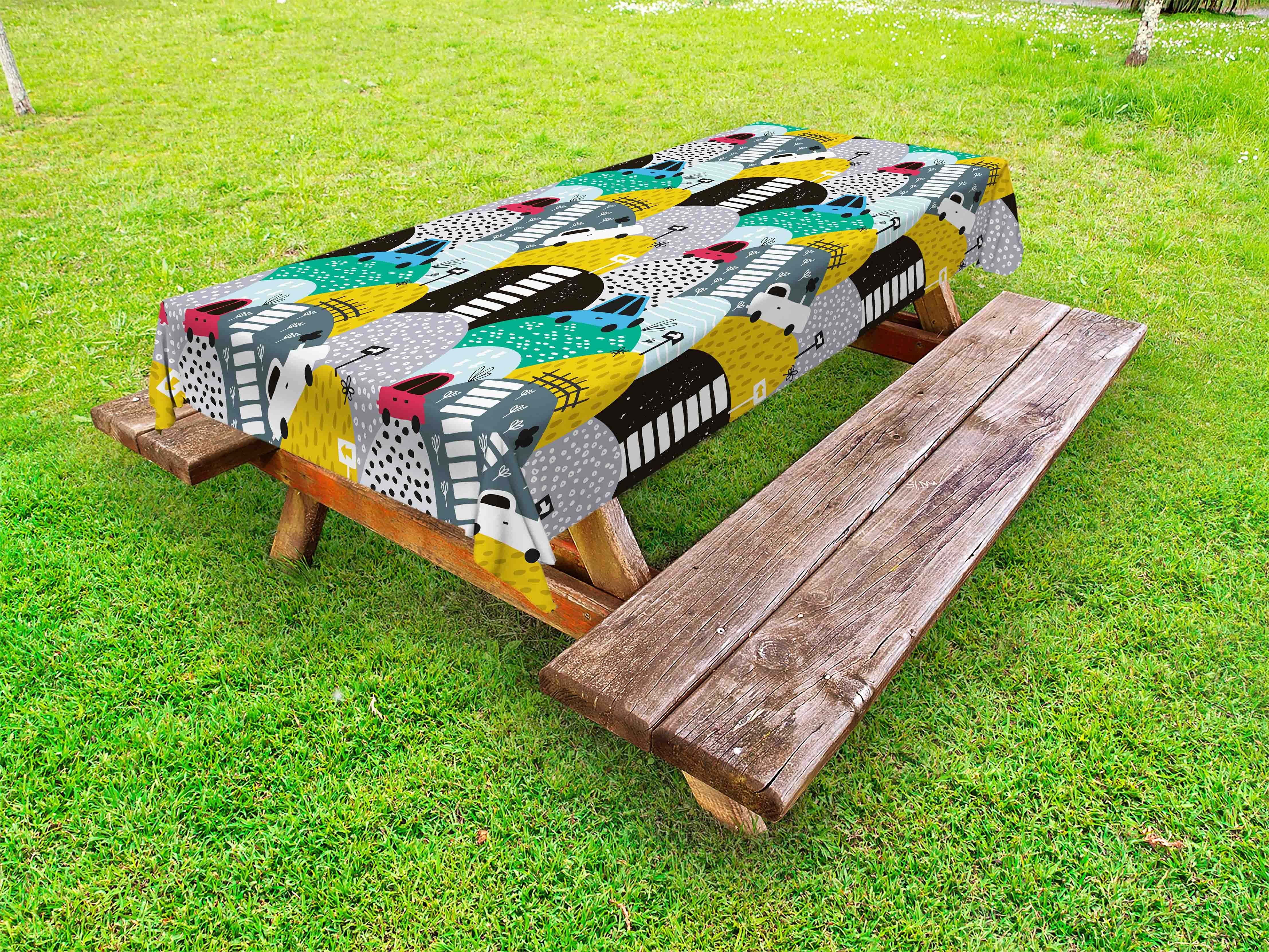 Abakuhaus Tischdecke dekorative waschbare Picknick-Tischdecke, Bunt auf Auto Kleines Gepunktete Hill