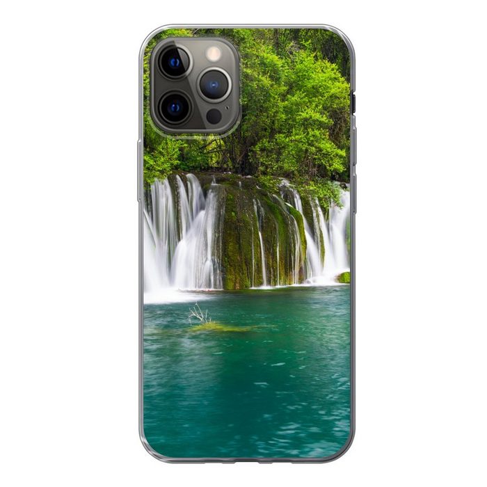 MuchoWow Handyhülle Die grüne Natur oberhalb der Wasserfälle in Thailands Handyhülle Apple iPhone 13 Pro Smartphone-Bumper Print Handy