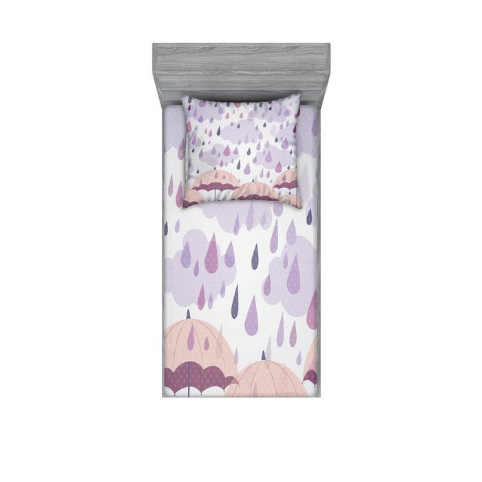 Bettwäsche bedrucktes 2-teiliges Bettwäscheset Abakuhaus Microfaser Lila Rosa Regenschirme Regen