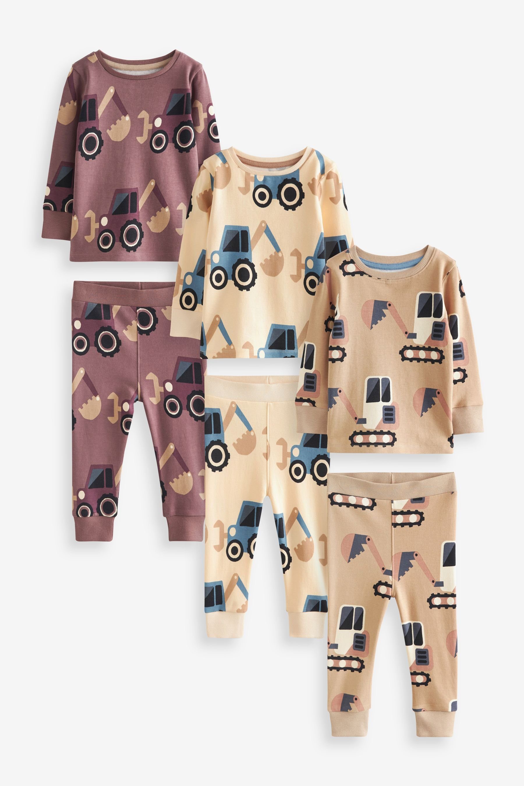 Next Pyjama 3er-Pack Snuggle Schlafanzüge mit Dino-Print (6 tlg) Chocolate Brown