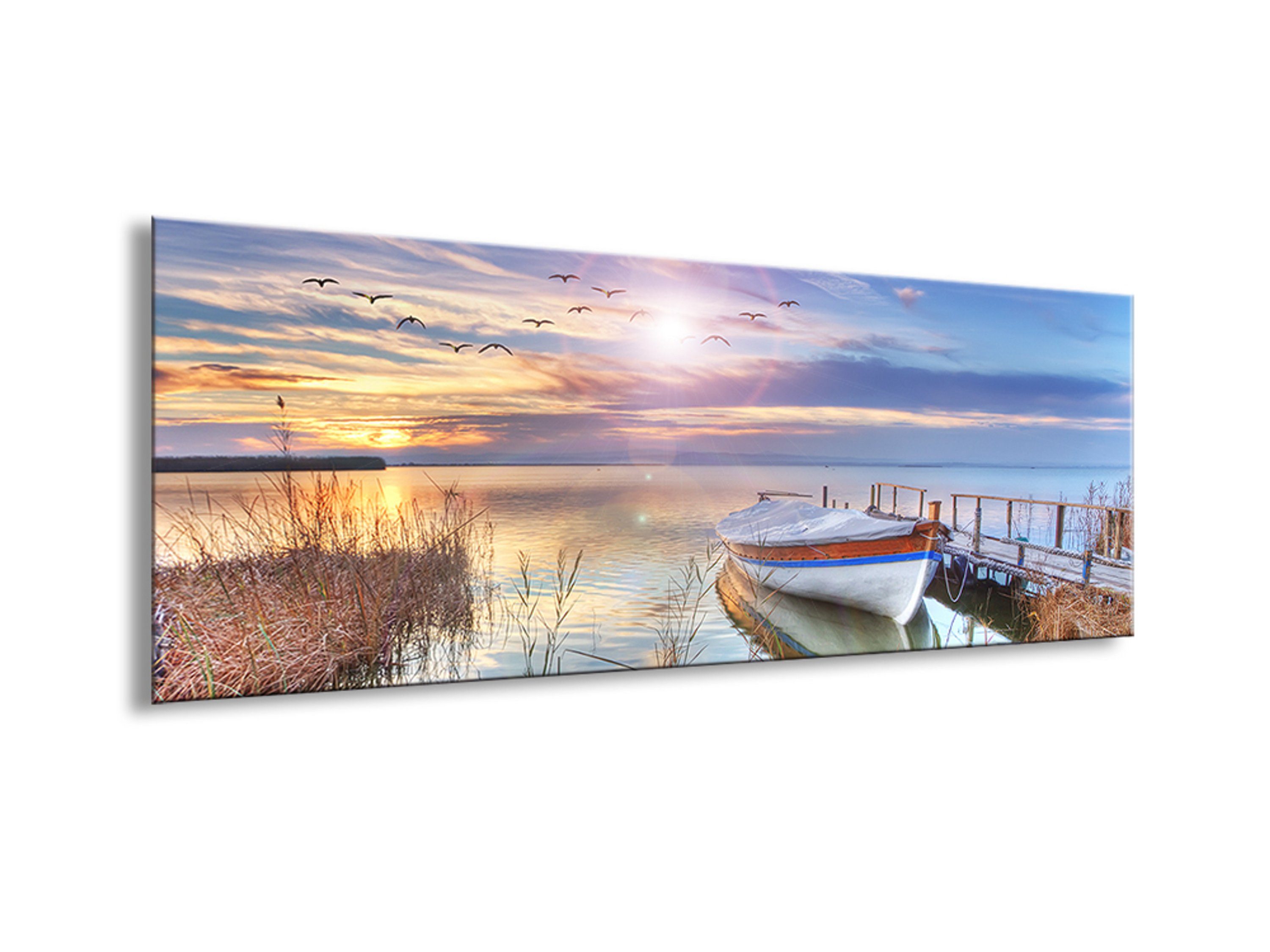 See aus Boot 80x30cm Bild Glasbild Sonnenaufgang Meer II am Sonnenuntergang, artissimo Glas Glasbild Natur-Fotografie: