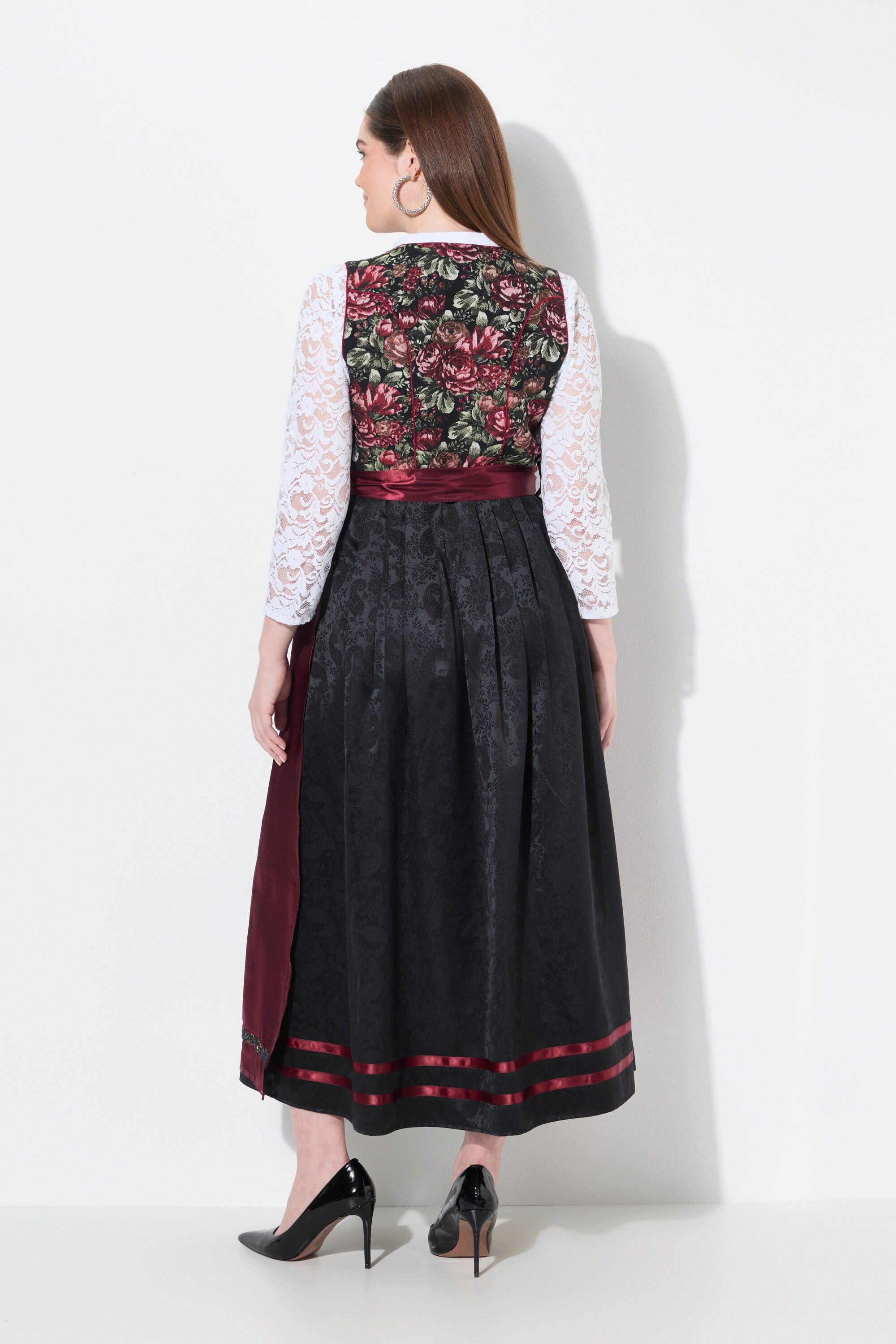 Ulla Popken Dirndl Dirndl Blüten Carré-Ausschnitt Satinschürze
