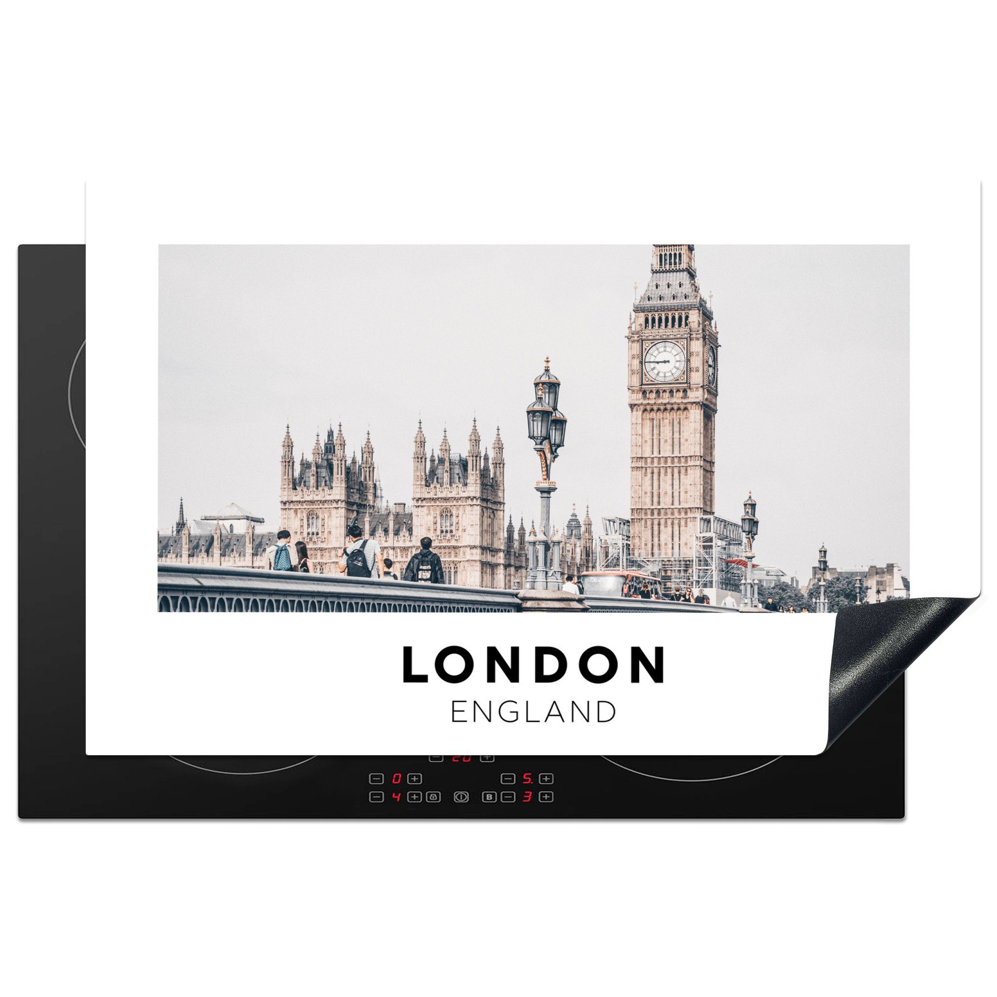 - Vinyl, MuchoWow 81x52 cm, die tlg), - London für (1 Big Ben, küche, Herdblende-/Abdeckplatte Induktionskochfeld Schutz England Ceranfeldabdeckung