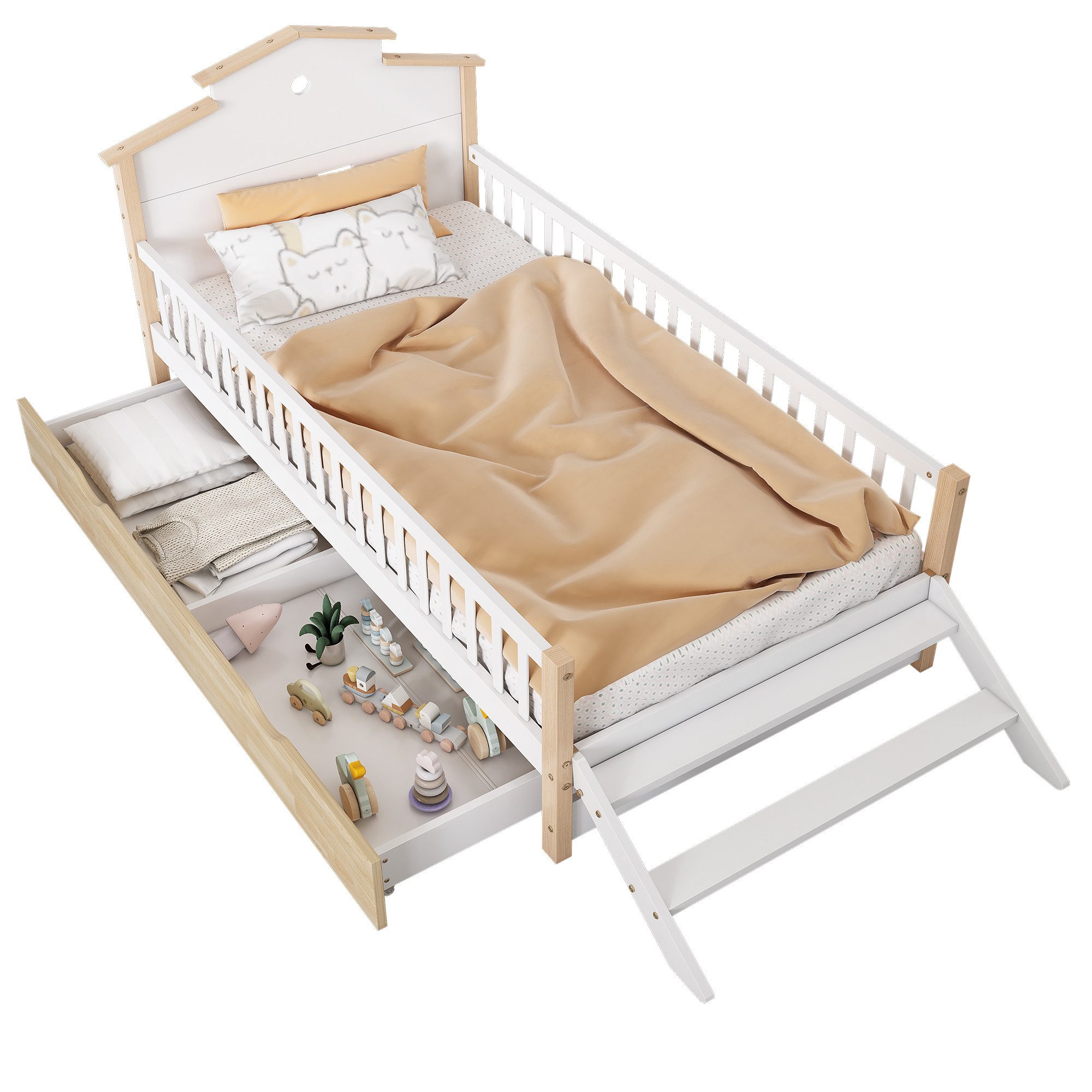 Flieks Kinderbett, Holzbett Einzelbett 90x200cm mit günstig online kaufen