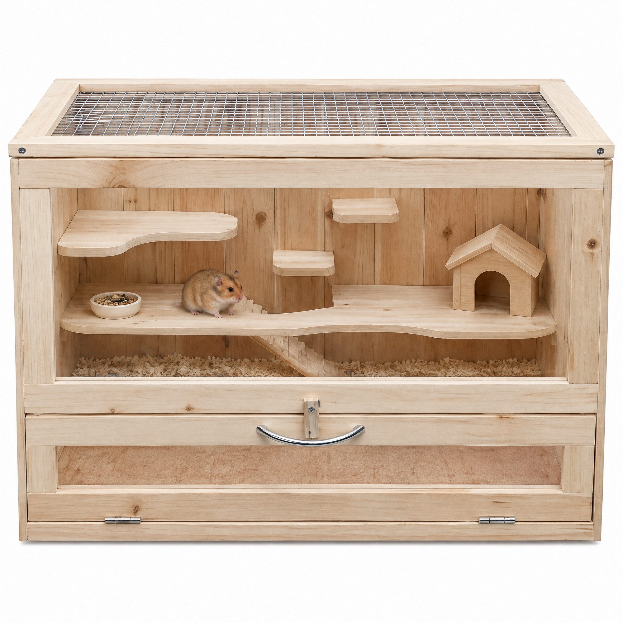 Melko Kleintierkäfig Kleintiergehege Kleintierkäfig Stall Holz Freilauf Nagerstall, 5 Etagen