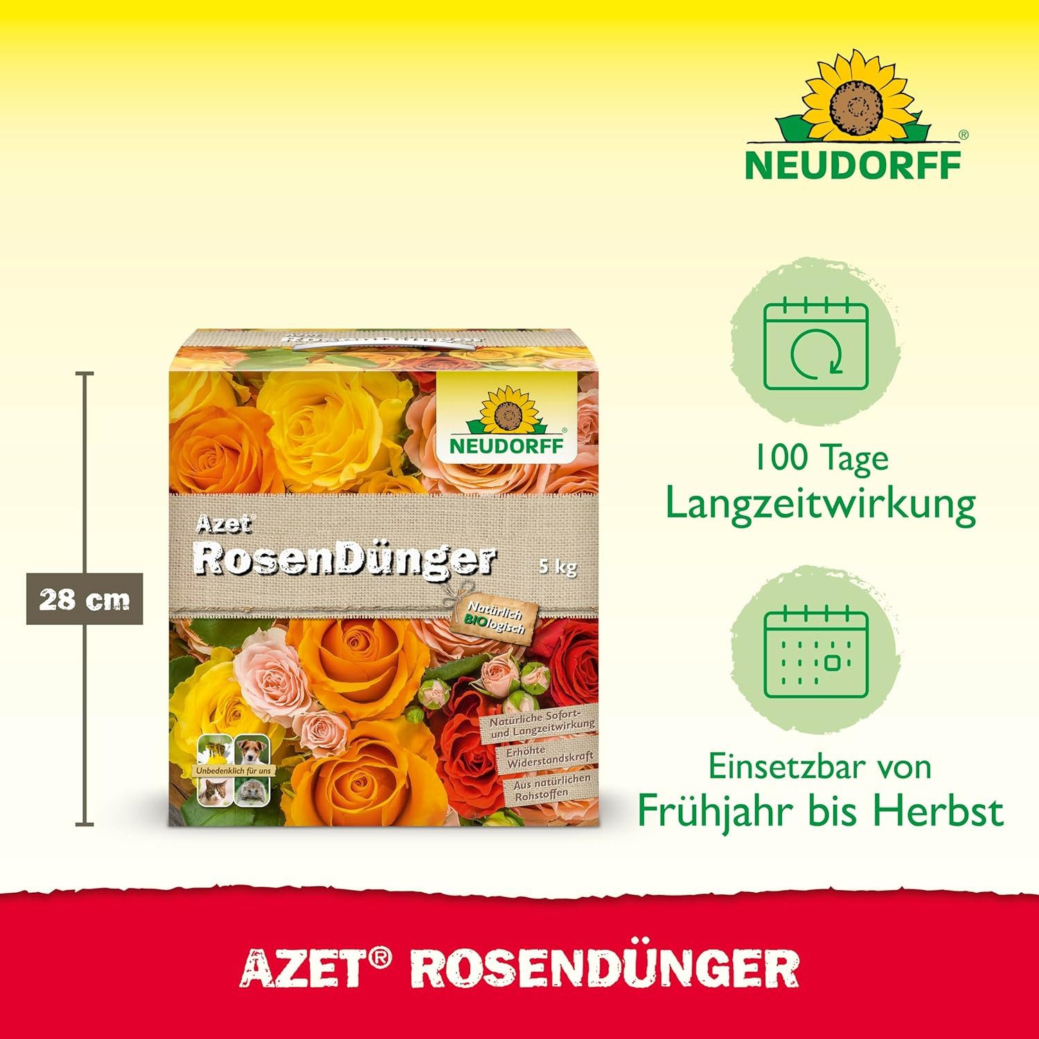 Neudorff Blumendünger Azet RosenDünger 5 kg, mit 100 Tagen Langzeitwirkung, für langanhaltend farbenfrohe Rosen, Stauden und Blütenpflanzen, aus natürlichen Rohstoffen