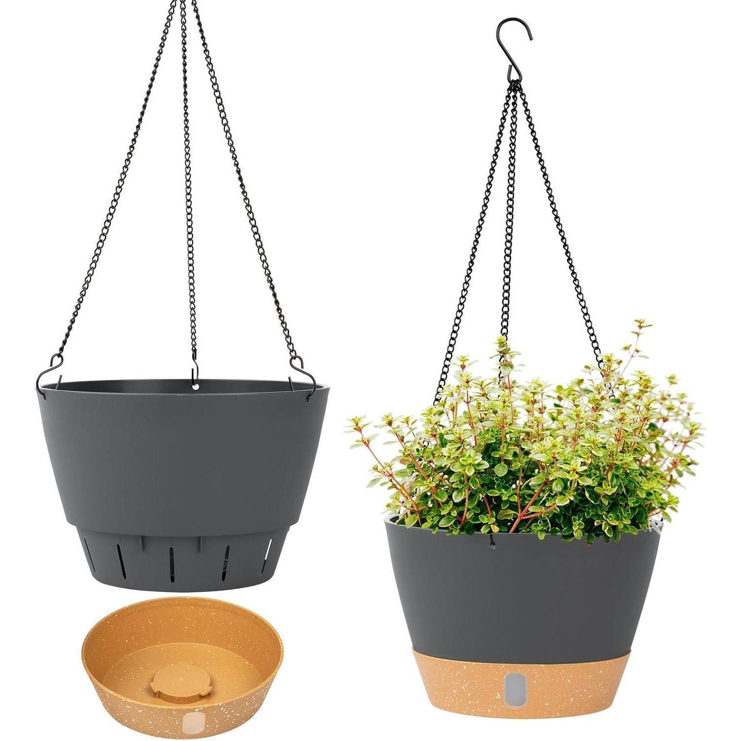 LuxusKollektion Blumenampel 2er Set Hängende Pflanzgefäße 20.3cm Grau für Innen & Außen