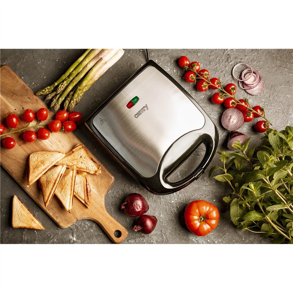 Camry Sandwichmaker CR 3023 Sandwichtoaster für 8 Dreieck-Sandwiches, 4 große Toasts, 1500 W, XL-Sandwich-Maker, Antihaftplatten, Kontrollleuchten, Schwarz