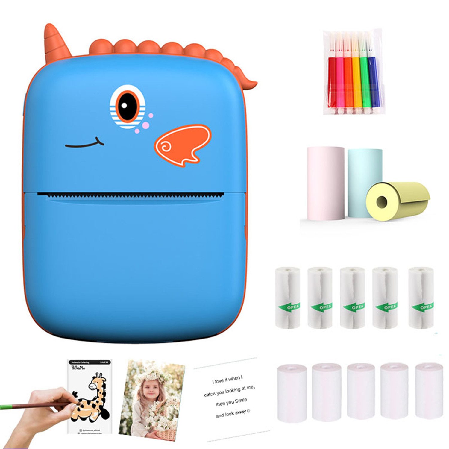 MOPUEA Mini Thermodrucker Tragbare Labeldrucker 13Rollen Papier+6Bunte Stifte Принтер ярлыков, (kompakt, vielseitig, langlebig, einfach bedienbar, bluetooth)