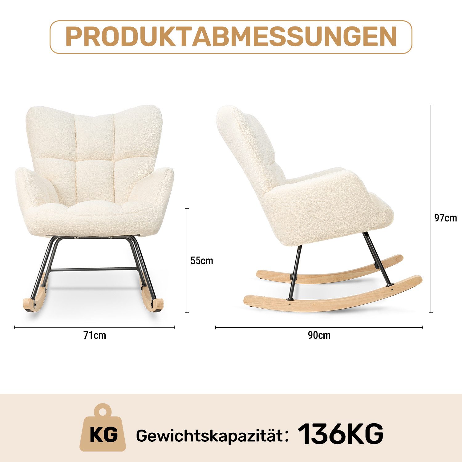HawthyHome Schaukelstuhl gepolstert Relaxsessel für Wohnzimmer Schlafzimmer Balkon – Bild 3 von 5