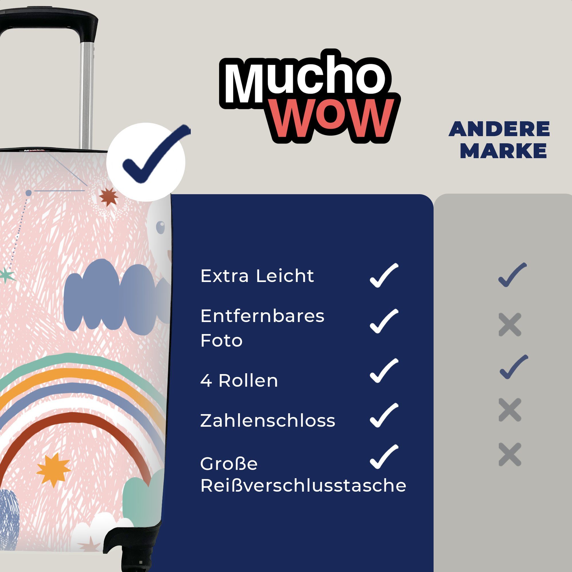 MuchoWow Handgepäckkoffer Regenbogen - Kinder - Wolken, 4 Rollen, Reisetasche mit rollen, Handgepäck für Ferien, Trolley, Reisekoffer